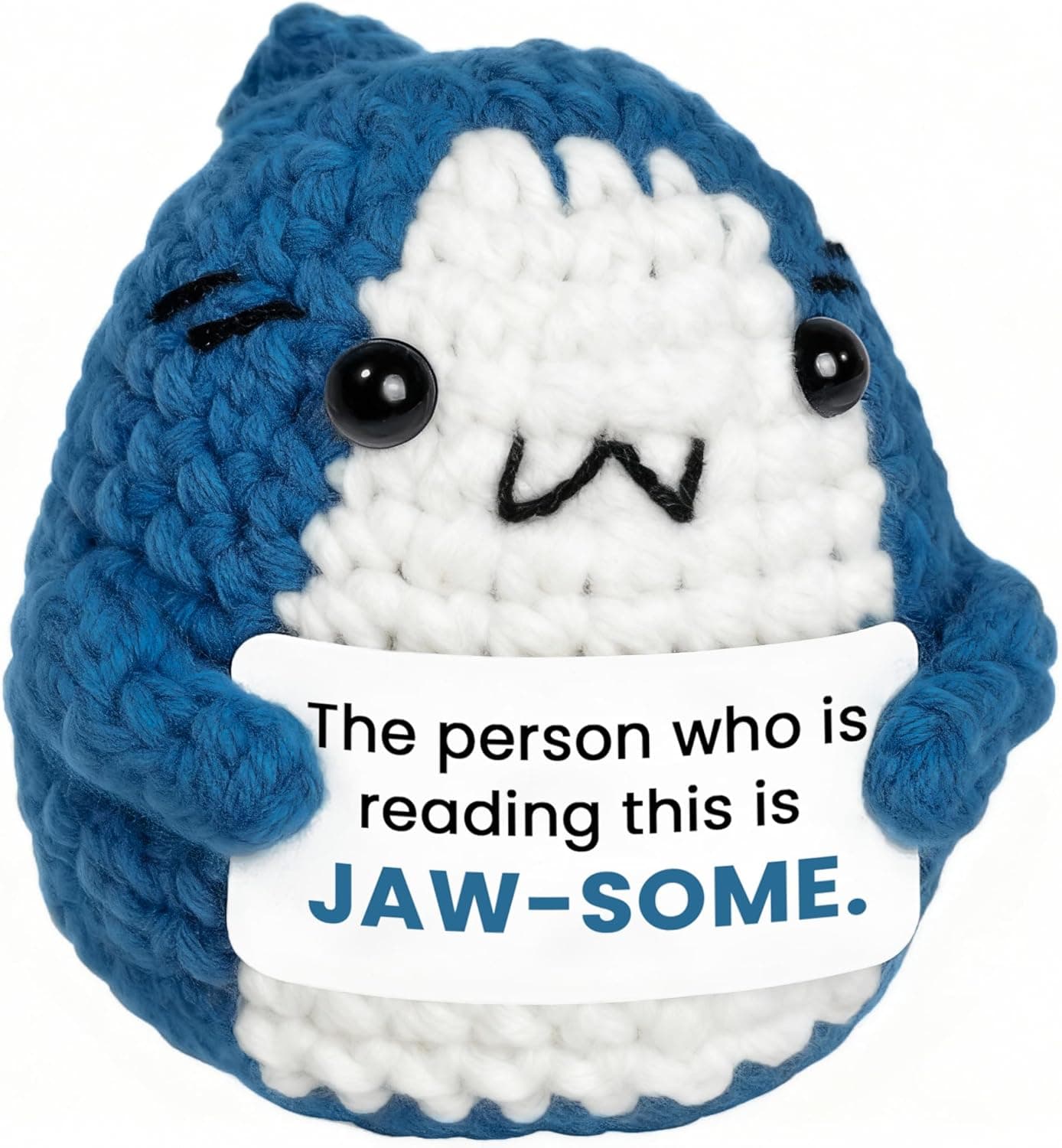 Positive Animals Crochet Shark Gift for Women Men, Funny Cute Shark Plush, Cheer Up Gift for Coworker Friend, Small Encouragement Desk Decor - image 1