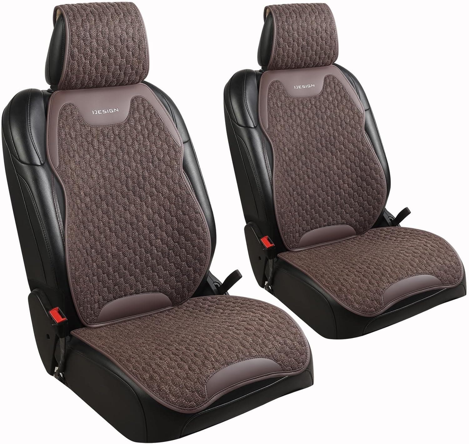 Breathable Linen Car Seat Cover Protector for Front Seats – Durable, Non-Slip, Airbag Compatible, Universal Fit for Sedans, SUVs, Pickups (2pcs,Brown)