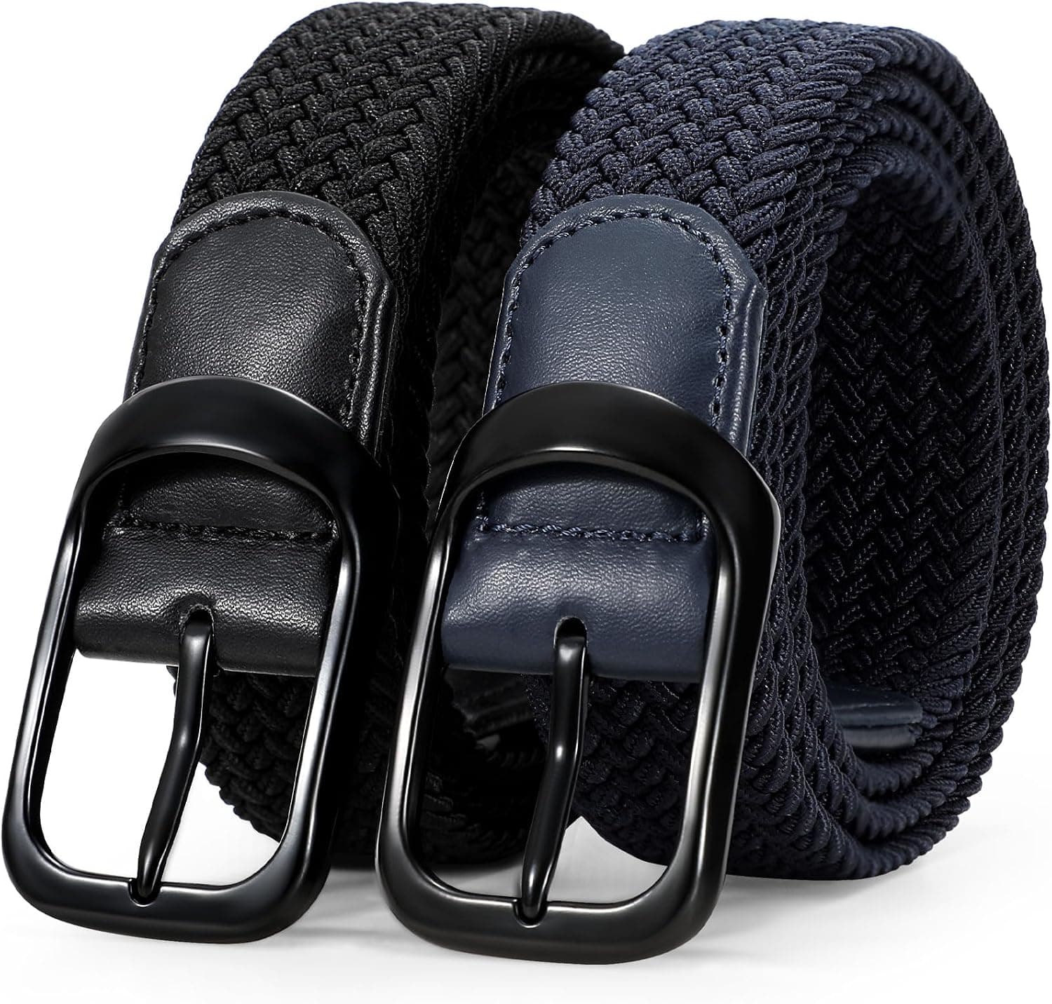LEACOOLKEY 2 Pack Stretch Belts for Men Elastic Woven Braided Belt 1 3/8 Casual Golf Belt for Jeans Pants