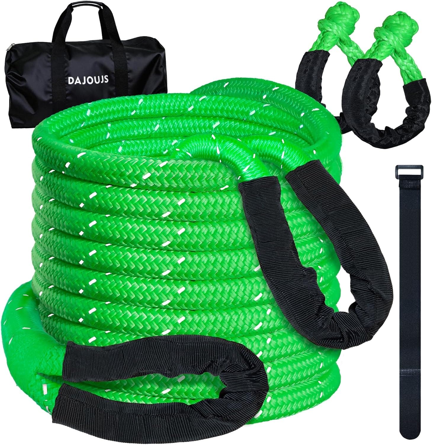 Kinetic Recovery Tow Rope 7/8" x 30ft Tow Strap 48500lbs Snatch Strap with 2Pcs Soft Shackles 56000lbs Break Strength Heavy Duty Kinetic Towing Rope for Truck ATV UTV Offroad Recovery Rope Kit - image 1