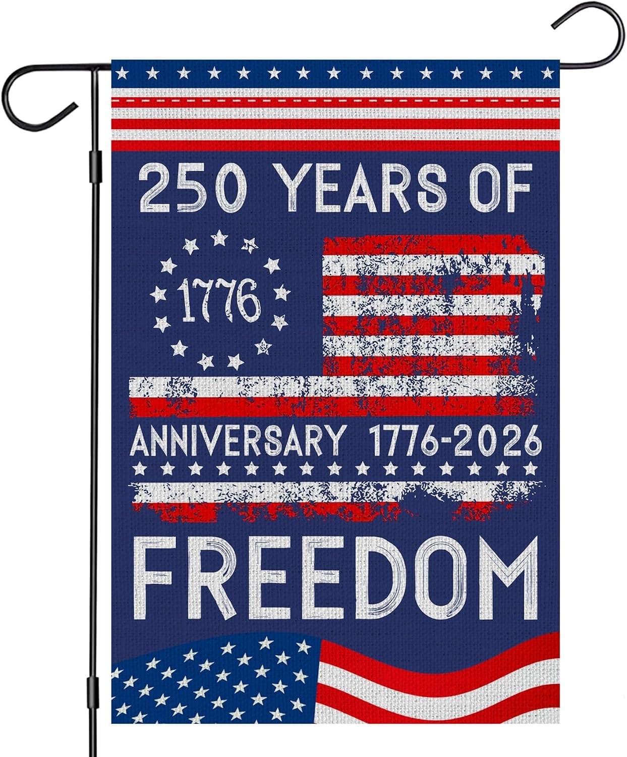 250 Anniversary USA Garden Flag, 250 Years of Freedom Patriotic Double-Sided Banner with USA Flag Design, 1776-2026 Commemorative Linen Yard Flag 12 x 18 Inch