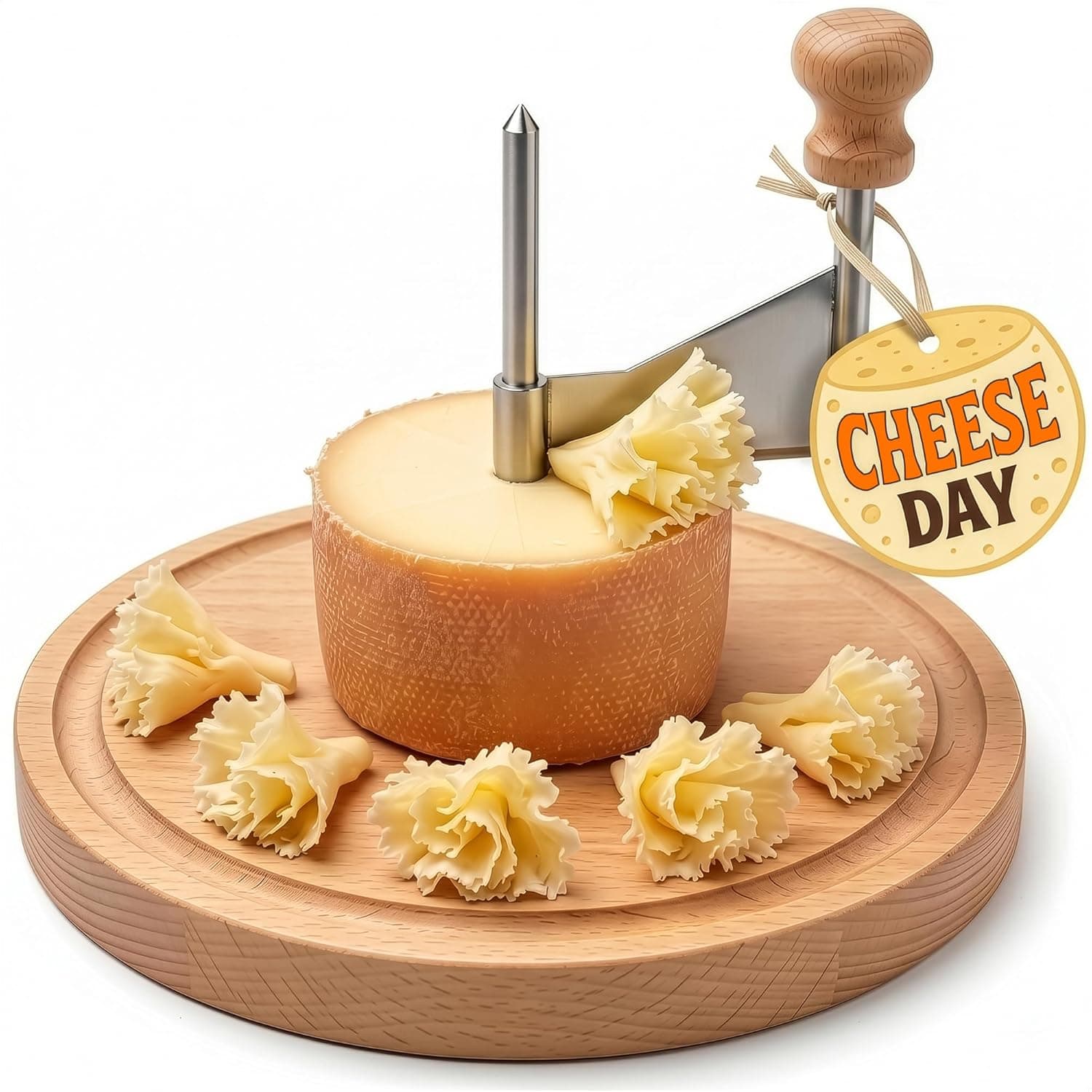 Cheese Curler Wheel for Tete de Moine Cheese & Chocolate Curls - Cheese Shaver Tool with Stainless Steel Blade, Silicone Non-Slip Pads on Wood Base for Decorative Home Serving Use - image 1