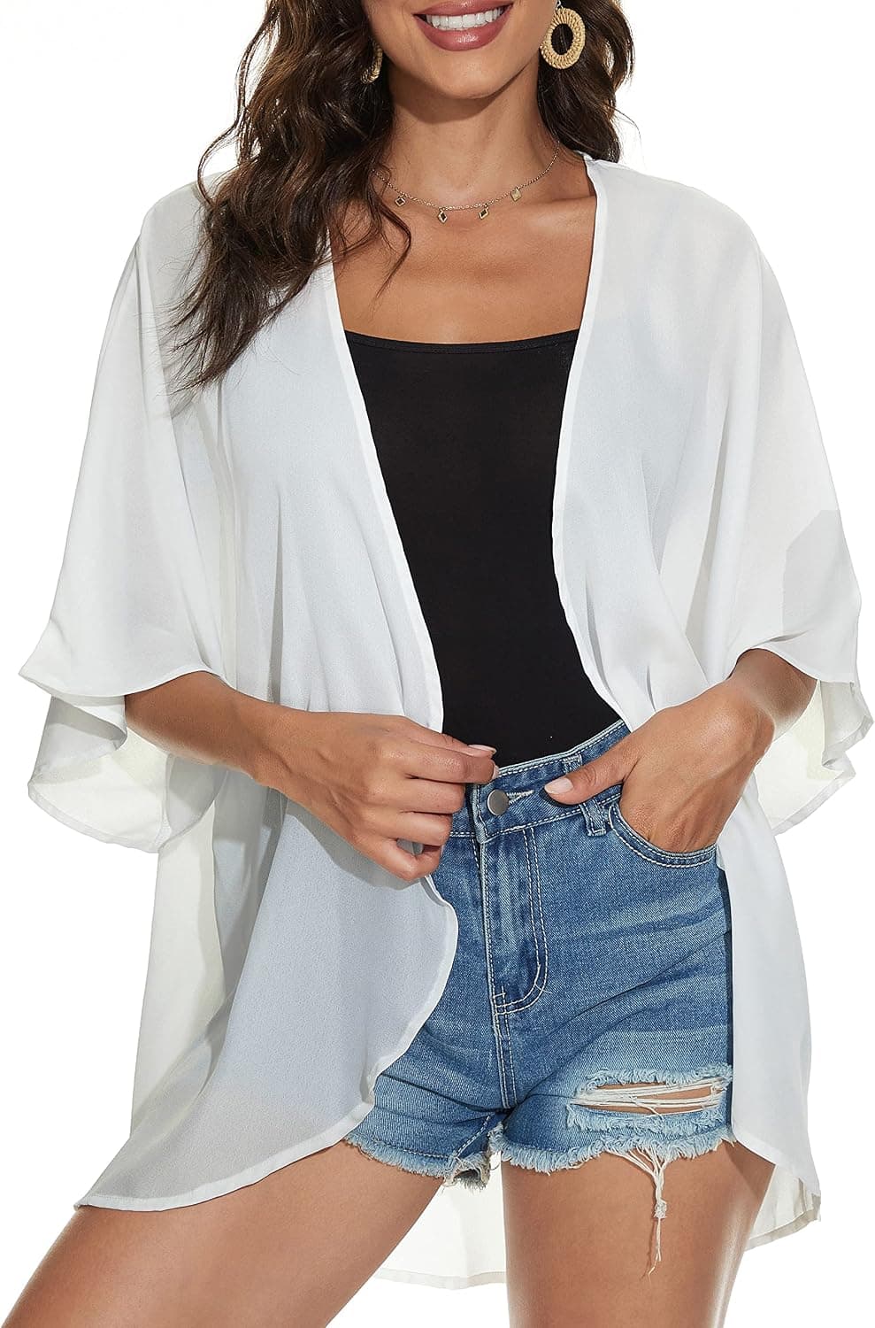 Women's Floral Print Puff Sleeve Kimono Cardigan Loose Cover Up Casual Blouse Tops 2026 - image 1