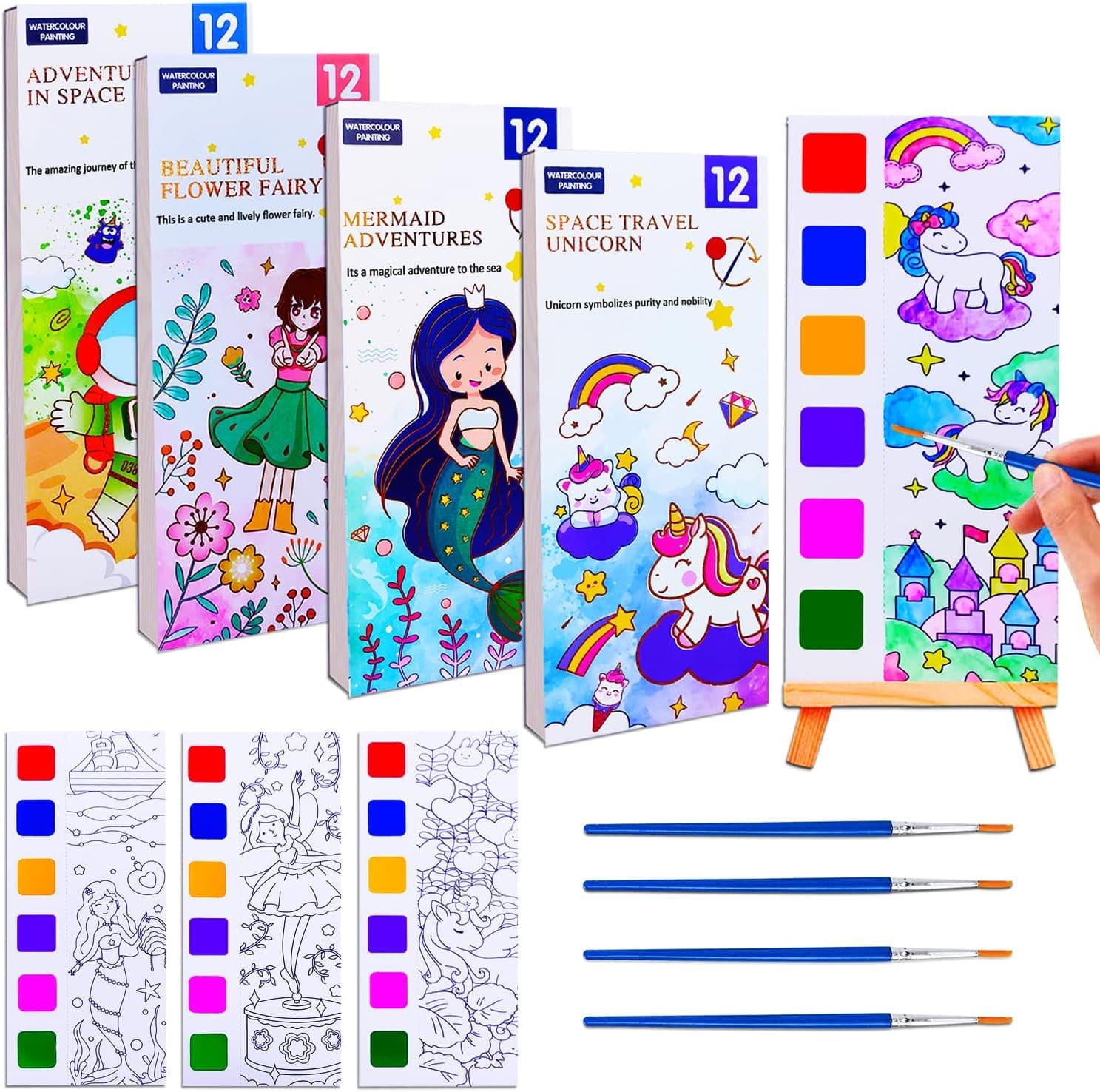 JUNQIU 4Pack Paint with Water Books for Kids, Watercolor Painting Coloring Books for Toddlers, Arts and Crafts for Girls Gifts, Stocking Stuffers For Kids