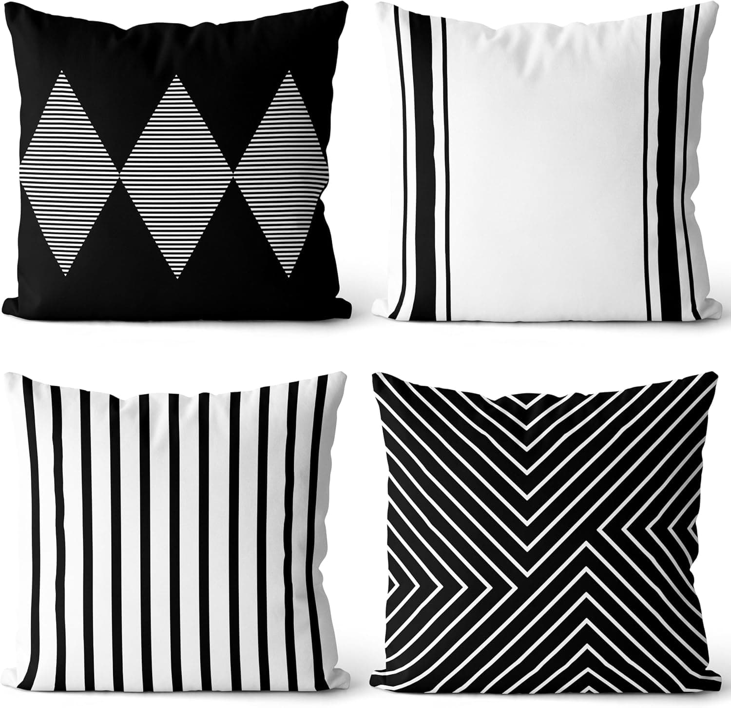 Waterproof Boho Throw Pillow Covers 18x18 inch Set of 2 Farmhouse Outdoor Black and White Stripes Square Pillow Cushion Case Classic Cotton Linen Pillowcase for Home Decor - image 1