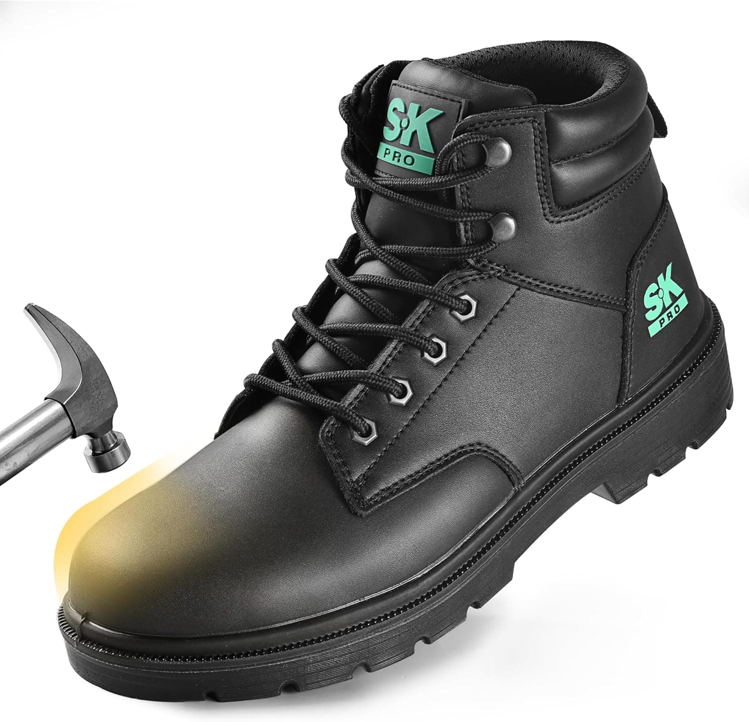 Steel Toe Work Boots for Men, Lightweight Non Slip Boots, Safety Toe Construction Leather Water-Resistant Shoes - image 1