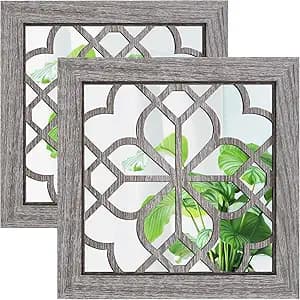HMANGE Boho Wall Mirror Decor – Set of 2 Rustic Farmhouse Accent Mirrors (12×12, Brown) - image 1