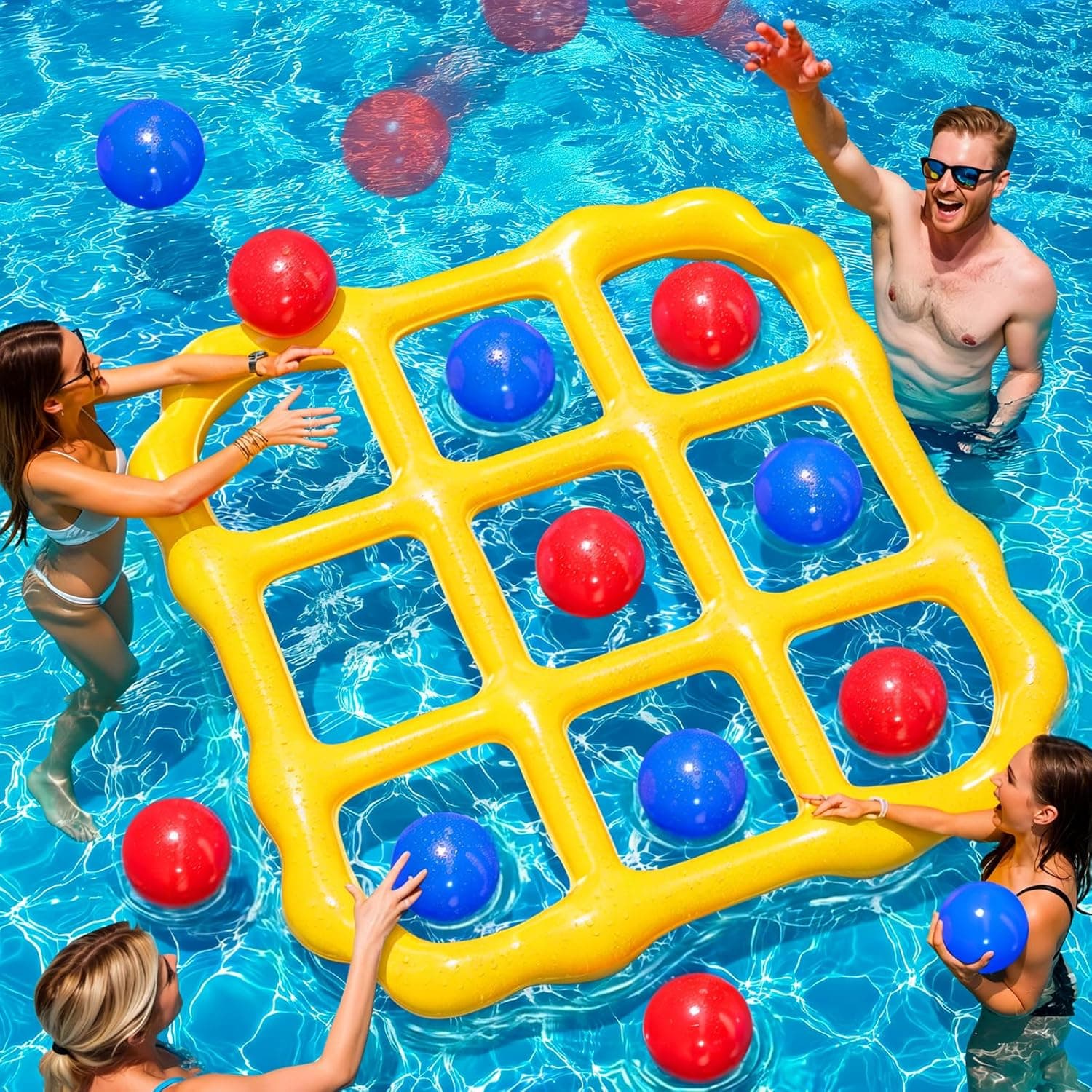 MGparty Pool Toys Games Set - Giant Tic Tac Toe Pool Toy with 10 Balls - Summer Inflatable Outdoor Fun Field Day Beach Backyard Party Game for Kids Adults Teens (2-10 Players) - image 1