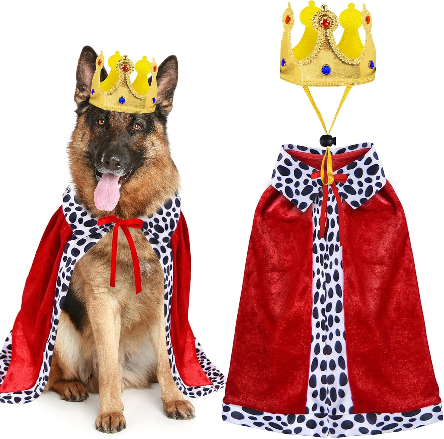 GOYOSWA Dog King Costume, Dog Halloween Costumes King Cloak Crown Set Funny King Prince Costume for Small Medium Large Dogs (Large)