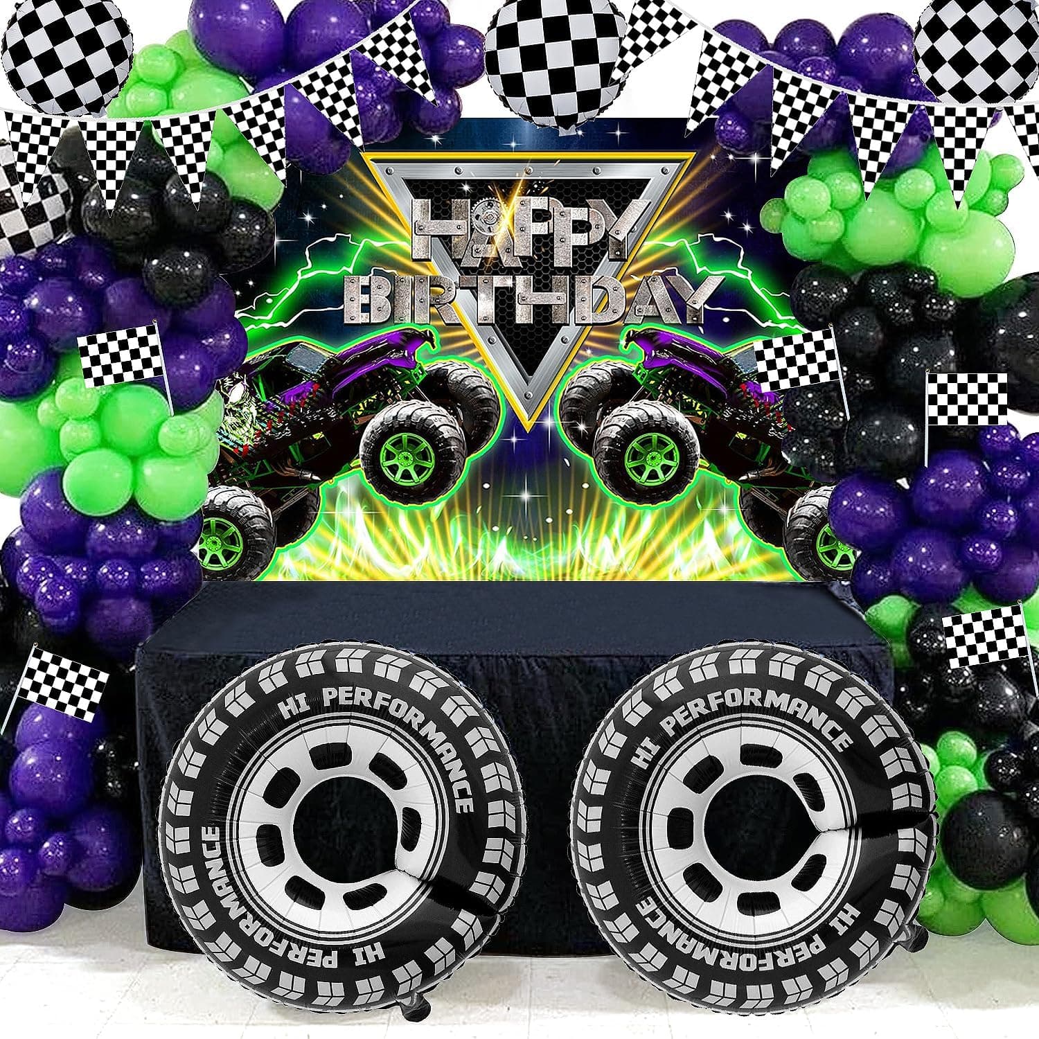 Monster Truck Birthday Decorations,Monster Truck Balloon arch,Monster Truck Party decorations,Include Balloon arch,Banner,Backdrop, Tablecloth