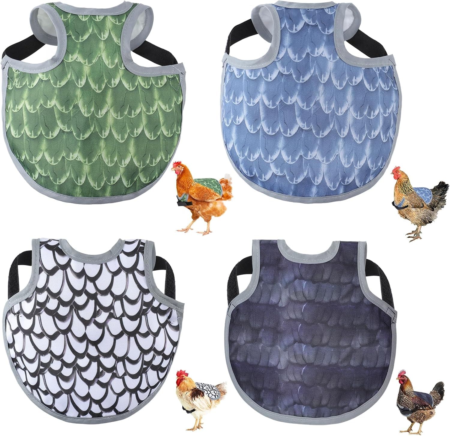 Chicken Saddle for Hens, Laelr 4 PCS Chicken Apron Back Protector for Hens, Waterproof Hen Saddle Chicken Vest With Adjustable Straps for Poultry Back Feather Protection, Easy to Wear