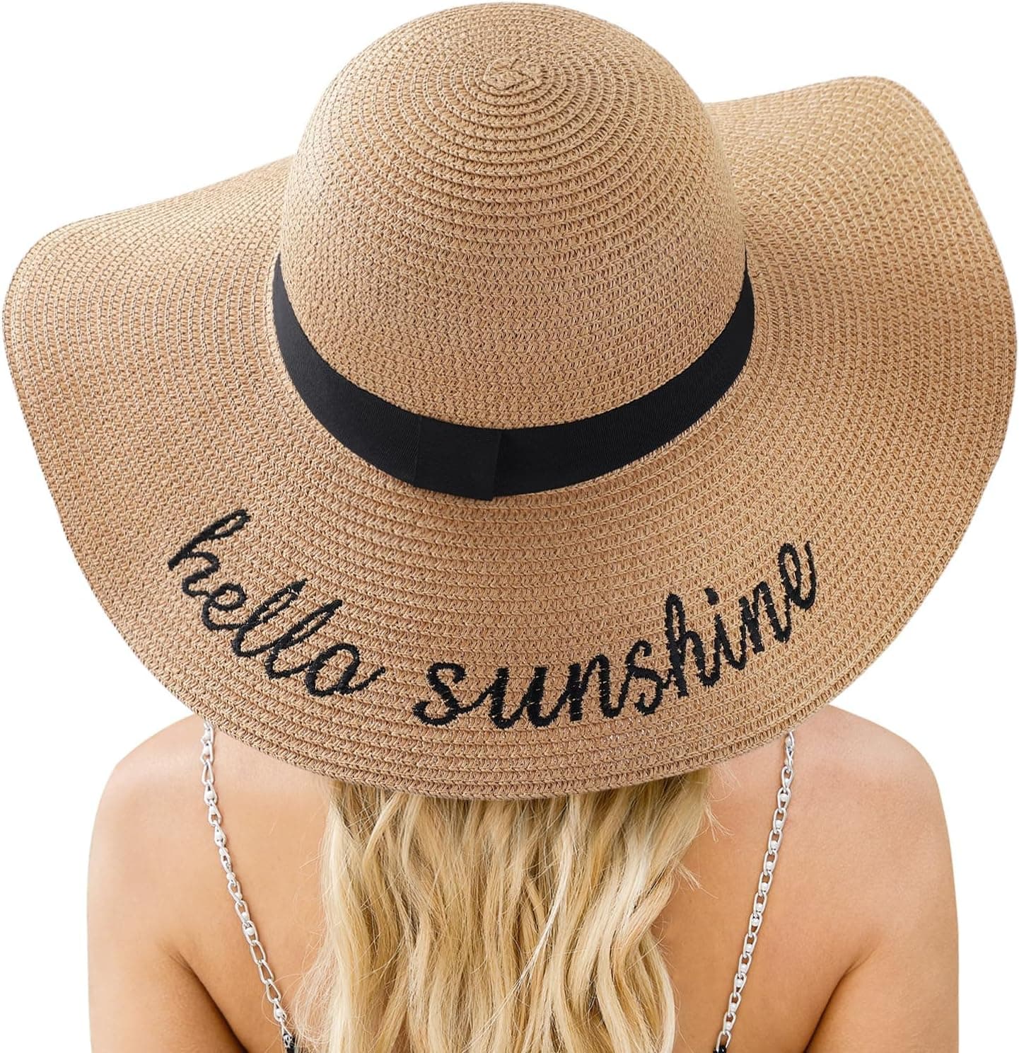 Straw Sun Hat, Wide Brim Straw Beach Hat UPF 50+ for Women, Foldable Beach Sun Hats for Women on Beaches, Travel and Vacation