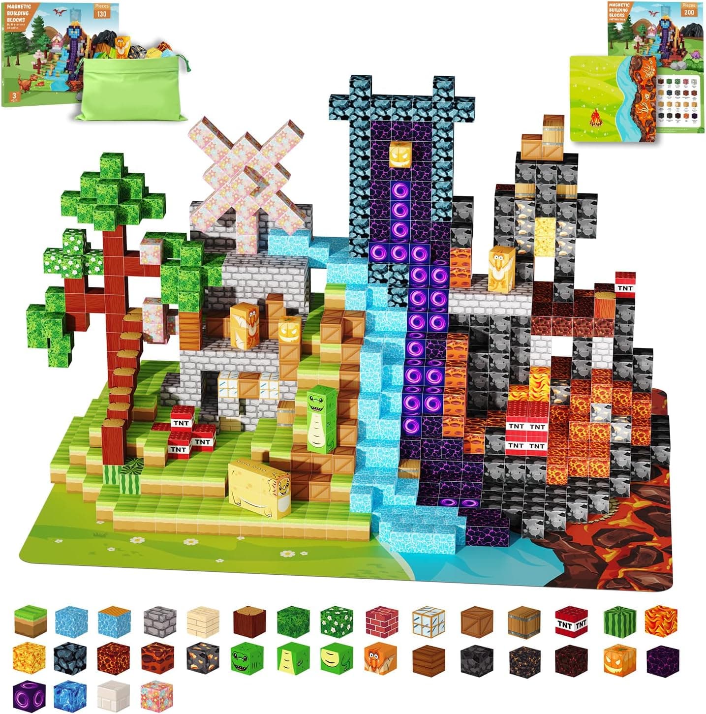 Magnetic Building Blocks - 154 PCS Large 1 Inch Magnet Cubes, STEM Construction Set for Kids Ages 3 4 5 6 7 8 9 10, Sensory Montessori Toys for Boys & Girls Easter/Birthday Gifts (with Mat)