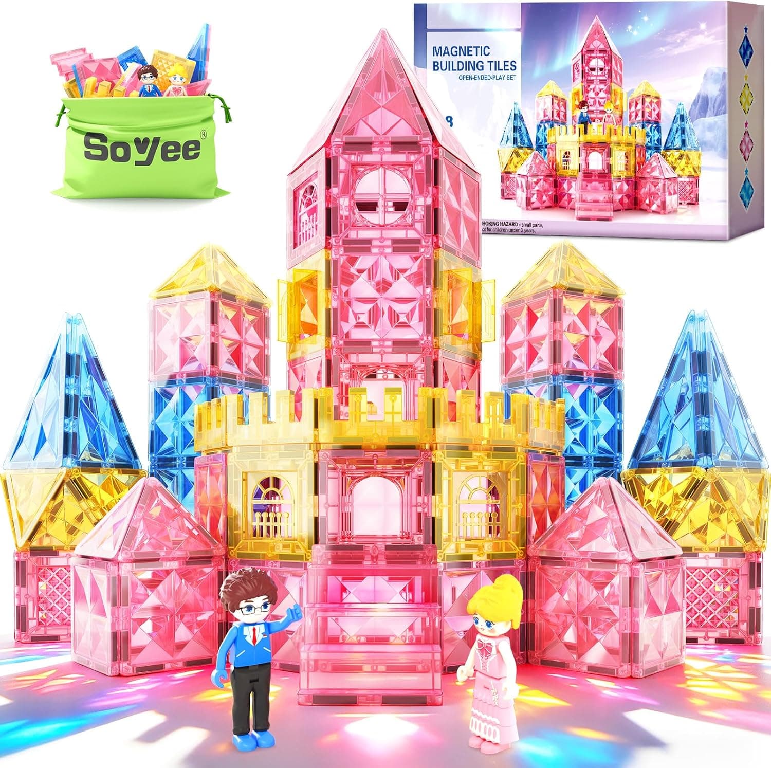 Soyee Diamond Magnetic Tiles Magnet Building Blocks - Princess Castle Toys for Girls & Boys Age 3-8 Birthday Present 5 6 7 8 9 10 Year Old Valentines Day Gifts for Kids Classroom