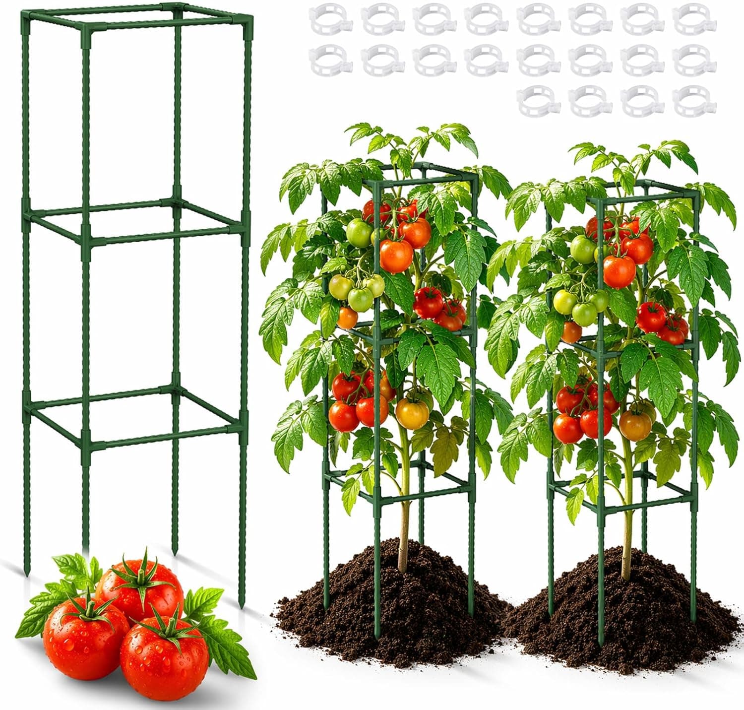 3-Pack Square Tomato Cages, 47.2" Tall Heavy-Duty Plant Support with 11mm Thick Stakes, Adjustable 3-Tier Tomato Trellis for Raised Beds, Large Planters & Climbing Vegetables - image 1