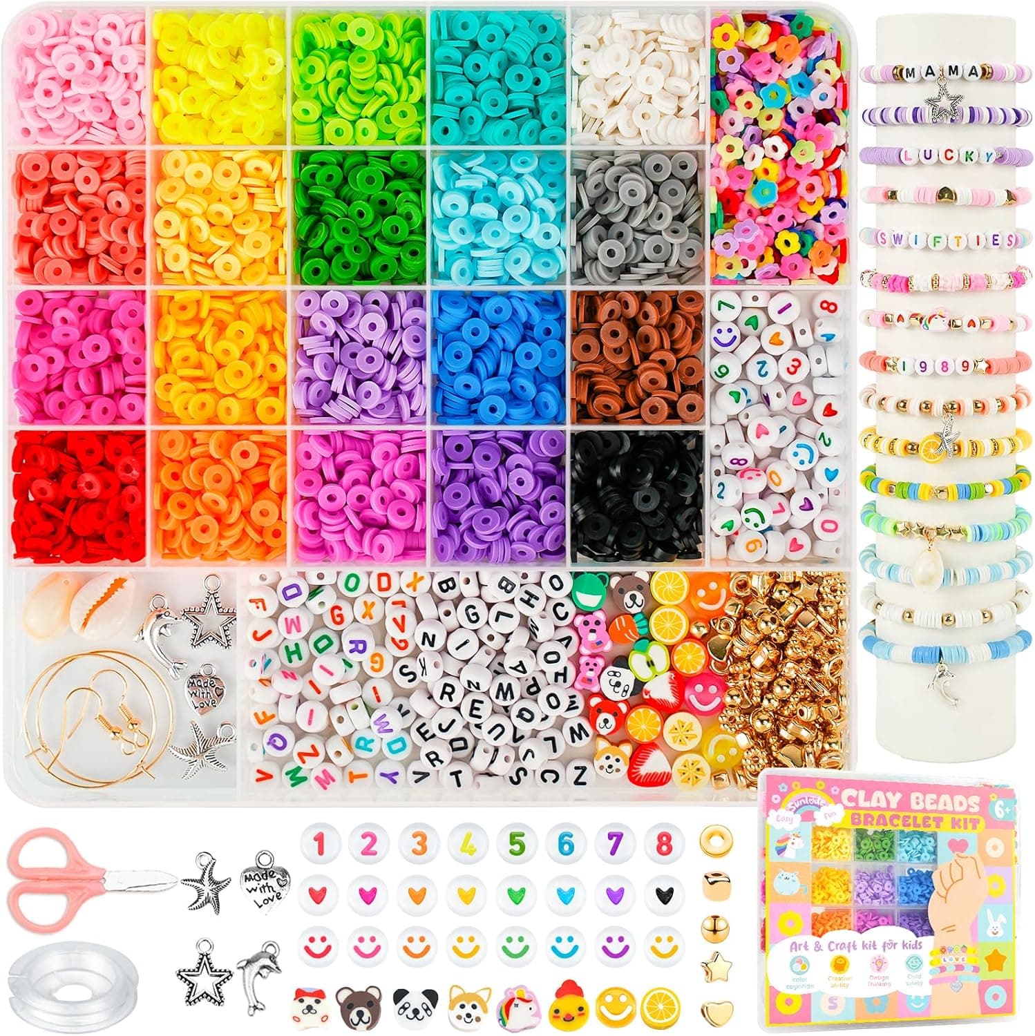 Sunlode Bracelet Making Kit 5000pcs, Jewelry Making Kit for Beginner, DIY Arts and Crafts Gift Toys for Kids Ages 6-13 Preppy Clay Beads with Charms Friendship Bracelets - image 1