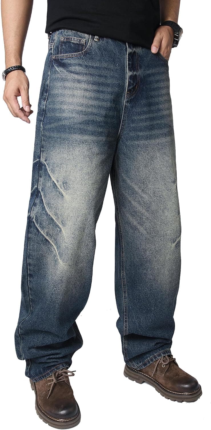 AITITIA Men's Wash Wide Leg Baggy Jeans
