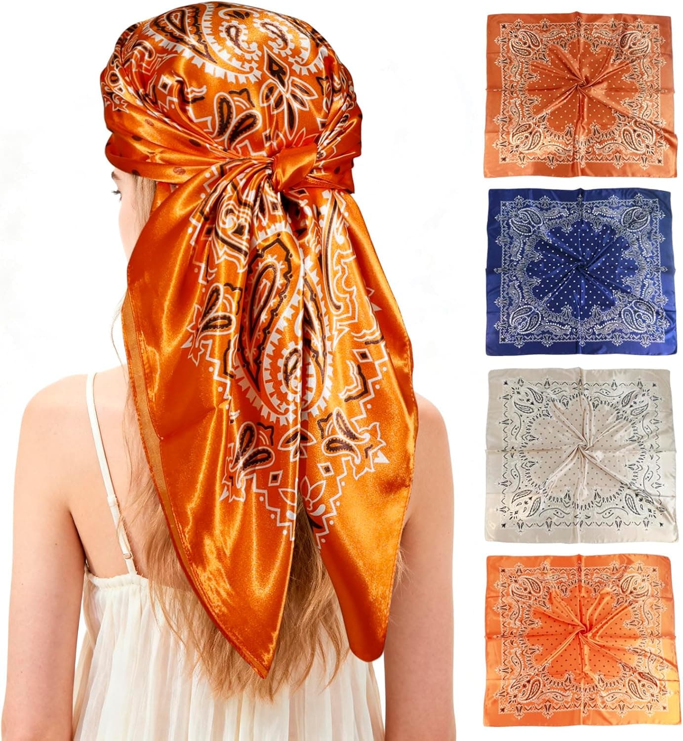 Ciormis 35" Silk Head Scarf for Women, 4 Pcs Satin Hair Scarf Square Silk Bandana Top Neck Scarves Hair Wraps for Sleeping - image 1