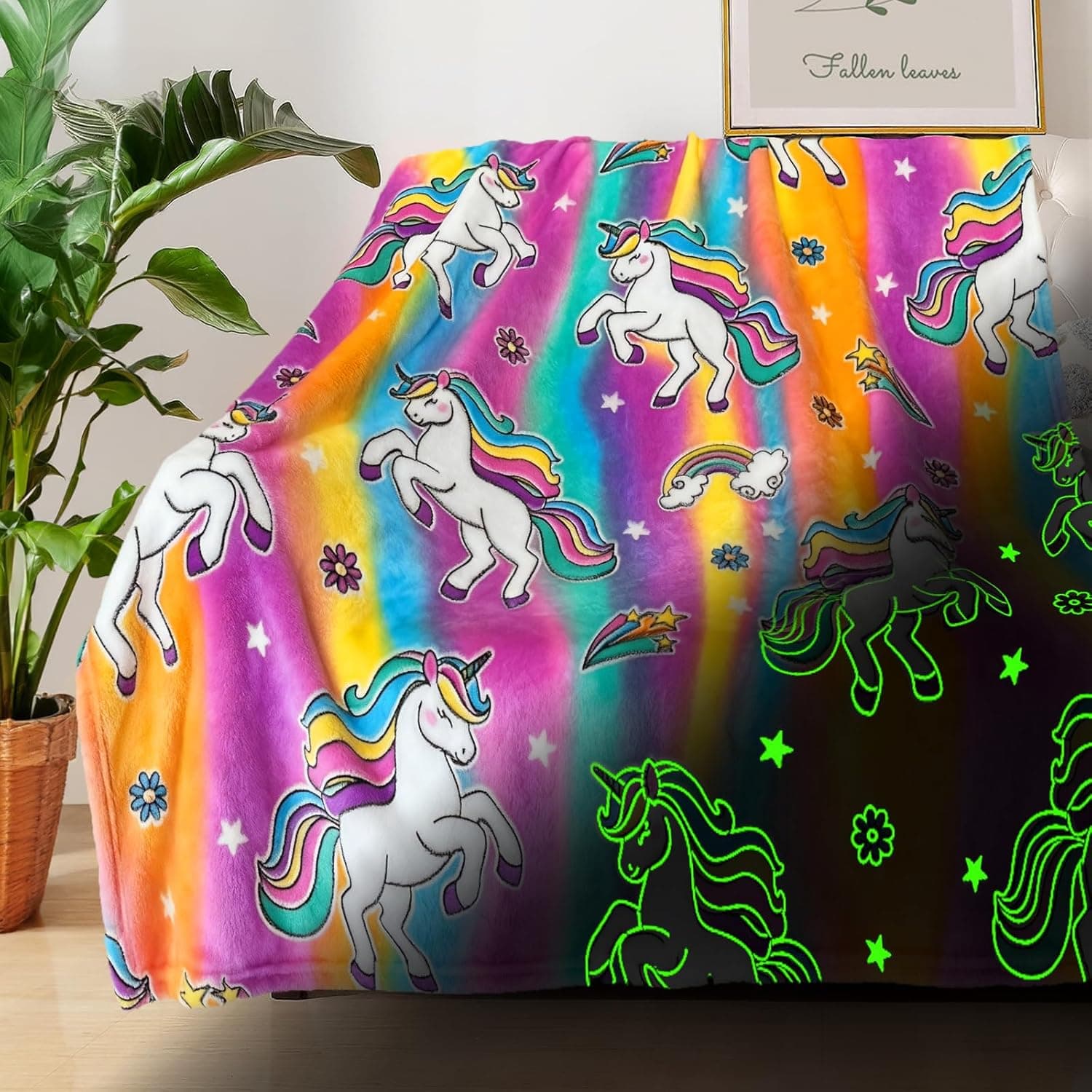 Unicorn Glow in The Dark Blankets for Girls, Kids Blankets for Baby/Toddler, Unicorns Gifts for Girls Age 1-12, Soft Fleece Blanket 40"x 50" - image 1