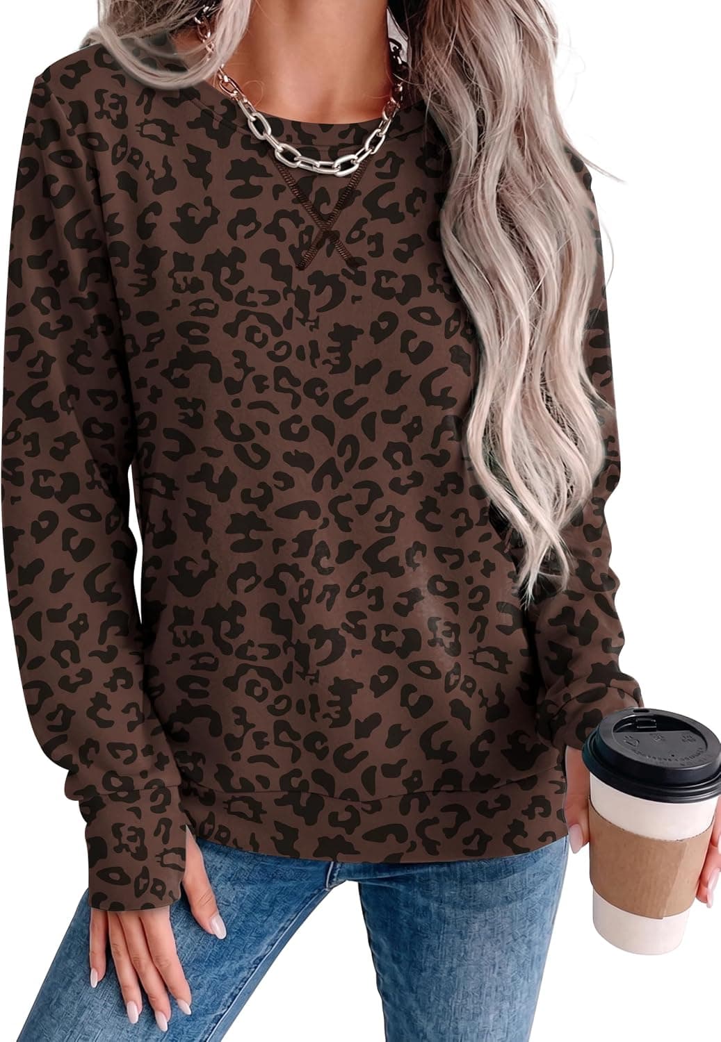 WIHOLL Womens Crewneck Sweatshirt Thumb Hole Long Sleeve Casual Fall Tops
