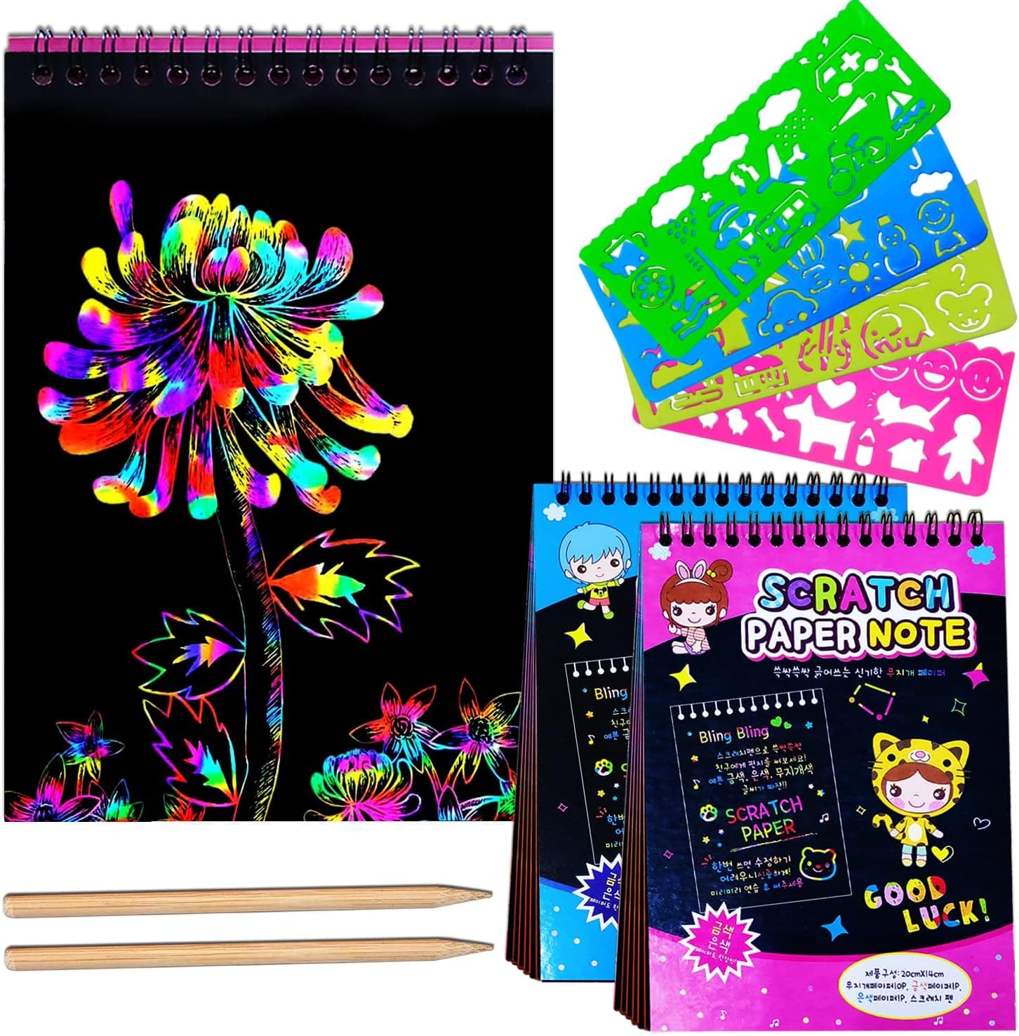 JUNQIU Scratch Paper Art for Kids, 2 Pack Bulk Rainbow Scratch Paper Crafts Toys for 3 4 5 6 7 8 9 10 Years Old Girls Kids Birthday Gifts