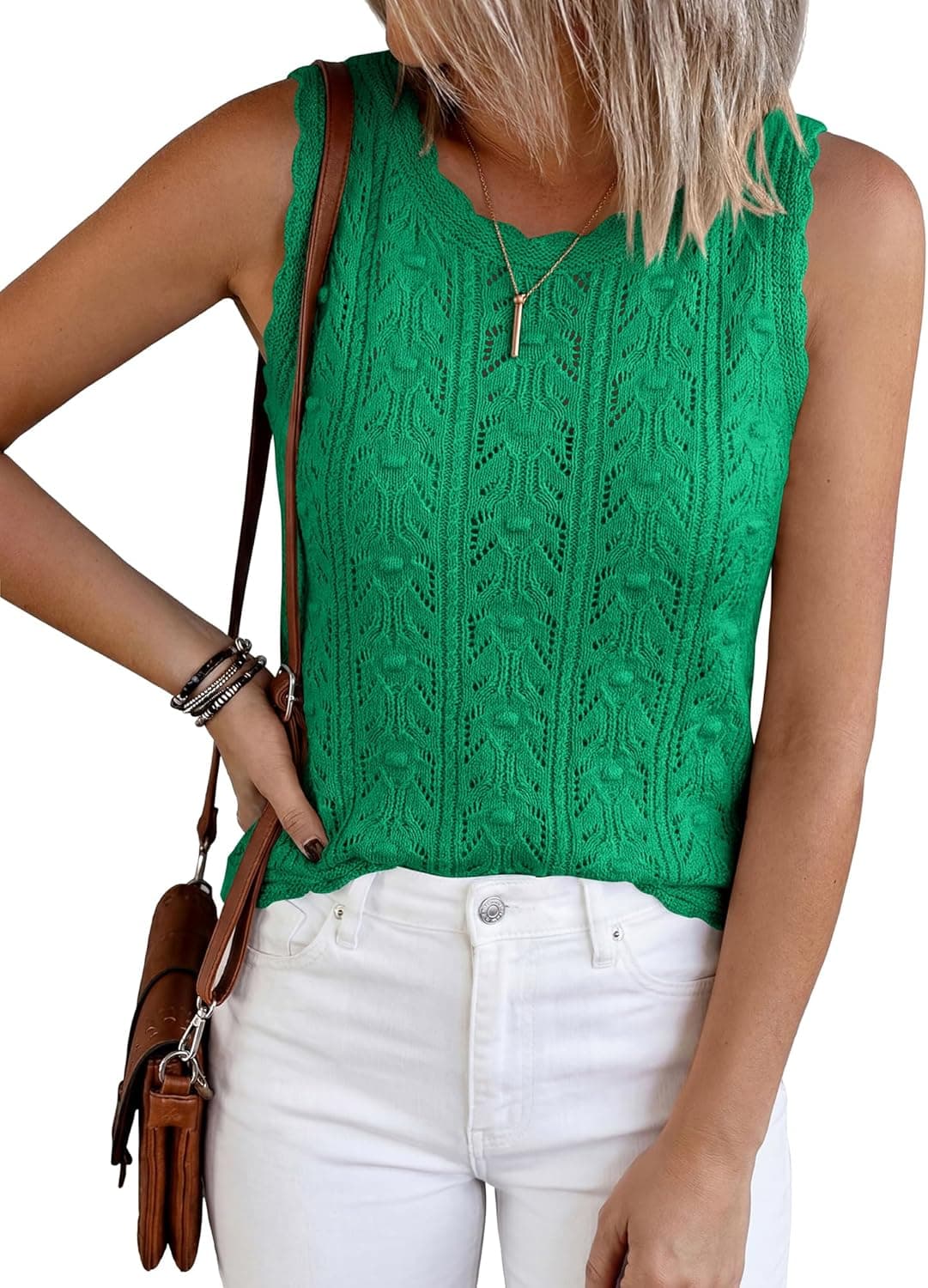 BTFBM Crochet Tank Tops for Women Hollow Out Sleeveless Loose Sweater Vest Top Summer Spring 2026 Beach Vacation Clothes - image 1