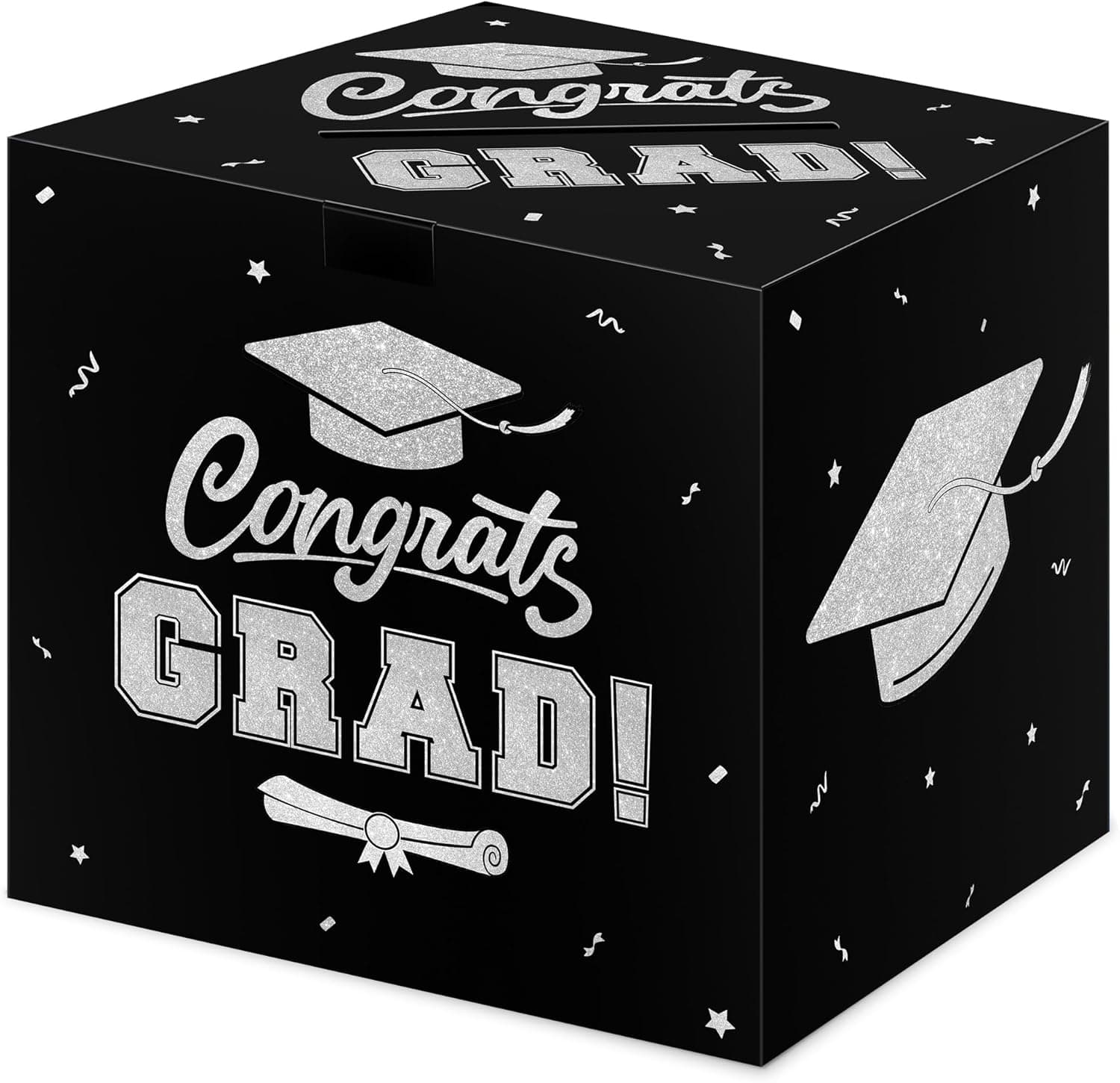 Graduation Decorations 2026 Card Box, Black Silver Congrats Grad Paper Gift Crad Boxes Holder for Class of 2026 Graduation Party Decoration Supplies Table Decor Favors Props Decor, 9 x 9 x 9 inches - image 1