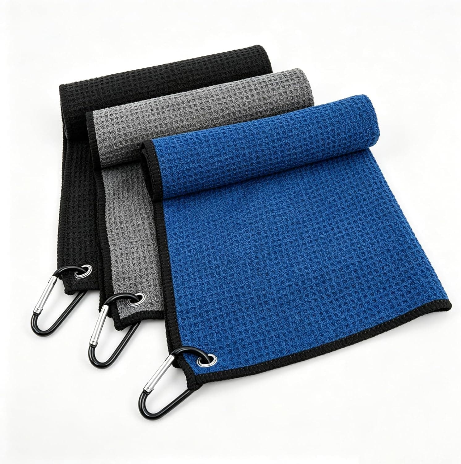 3 Pack Microfiber Golf Towel Set Men Women with Carabiner Clips Waffle Golf Club Bag Towels Cleaning Rags(Small)