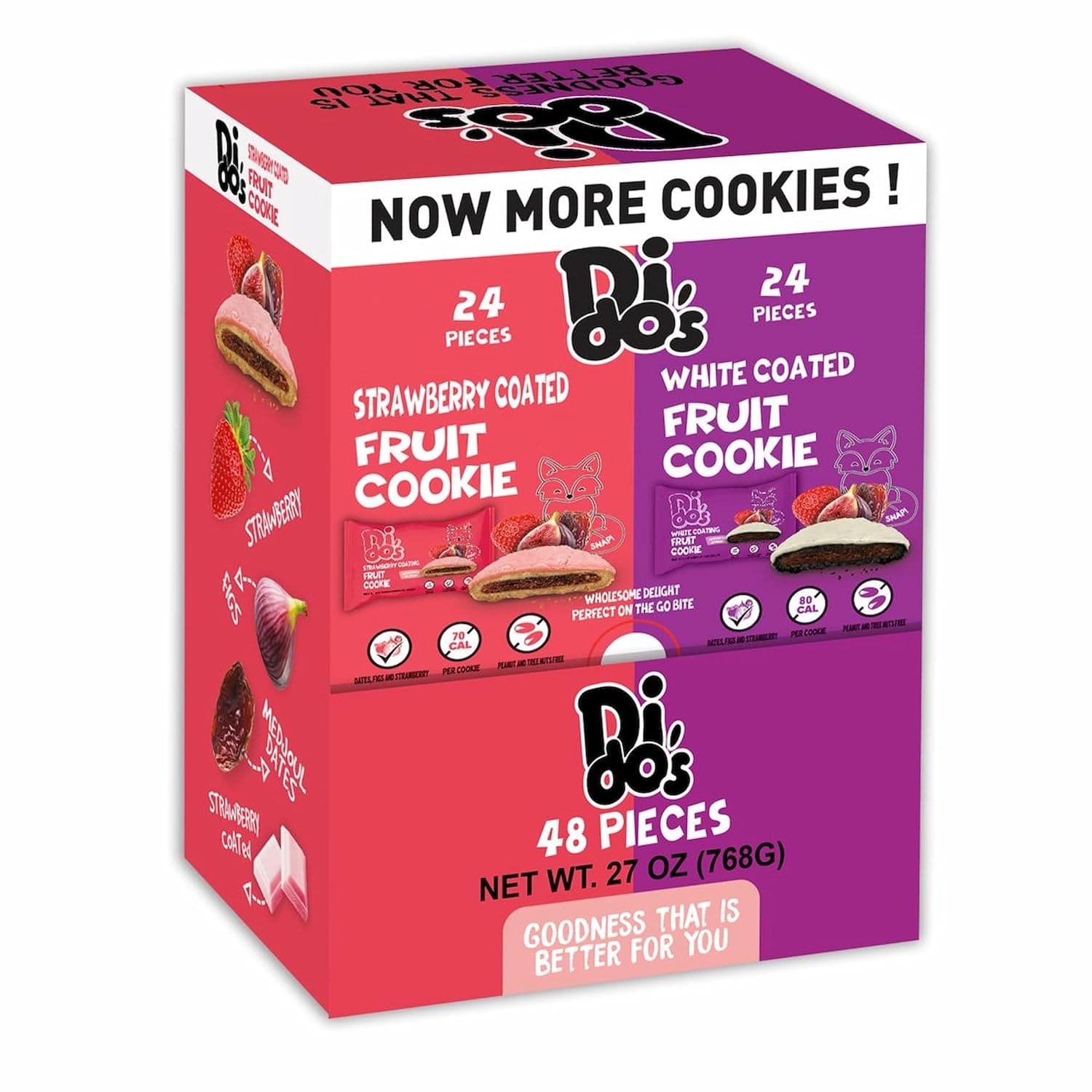 Dido's Fruit Cookies – Soft Fruit Filled Cookies with Medjool Dates & Figs & Strawberries – 48 PCS Individually Wrapped Snack Cookies for Lunchbox & On-The-Go Snacks - Multiple Flavors & Variety Packs (Chocolate coated Variety Pack)