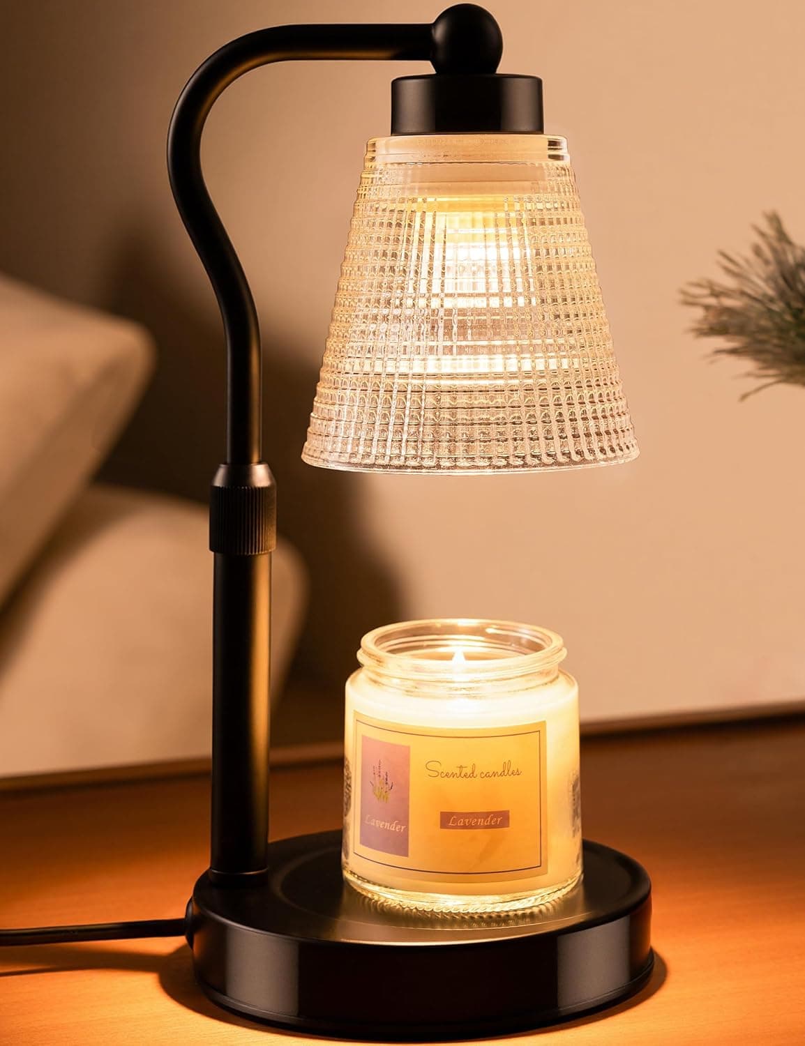 Candle Warmer Lamp for Jar Candles, Height Adjustable & Dimmable with 2/4/8H Timer, 2*50W Halogen Wax Melter Warmer for Home Office Décor, Flameless & Smokeless, Gift for Women Mom, Black-Clear/1 Pack - image 1