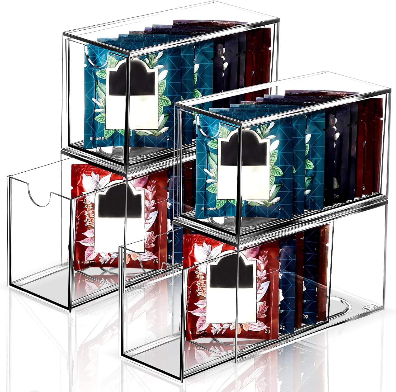 Wonderjune 4‑Pack Clear Tea Bag Drawer Organizers – Stackable Pull‑Out Tea Storage Bins - image 1