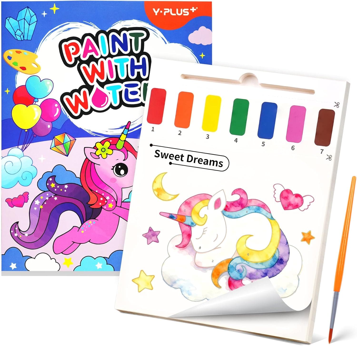 YPLUS Paint with Water Books for Toddlers, Art Craft Toys Watercolor Painting Paper, Gift for Kids Ages 1-3, 2-4, 4-6, Drawing with Brush - Unicorn