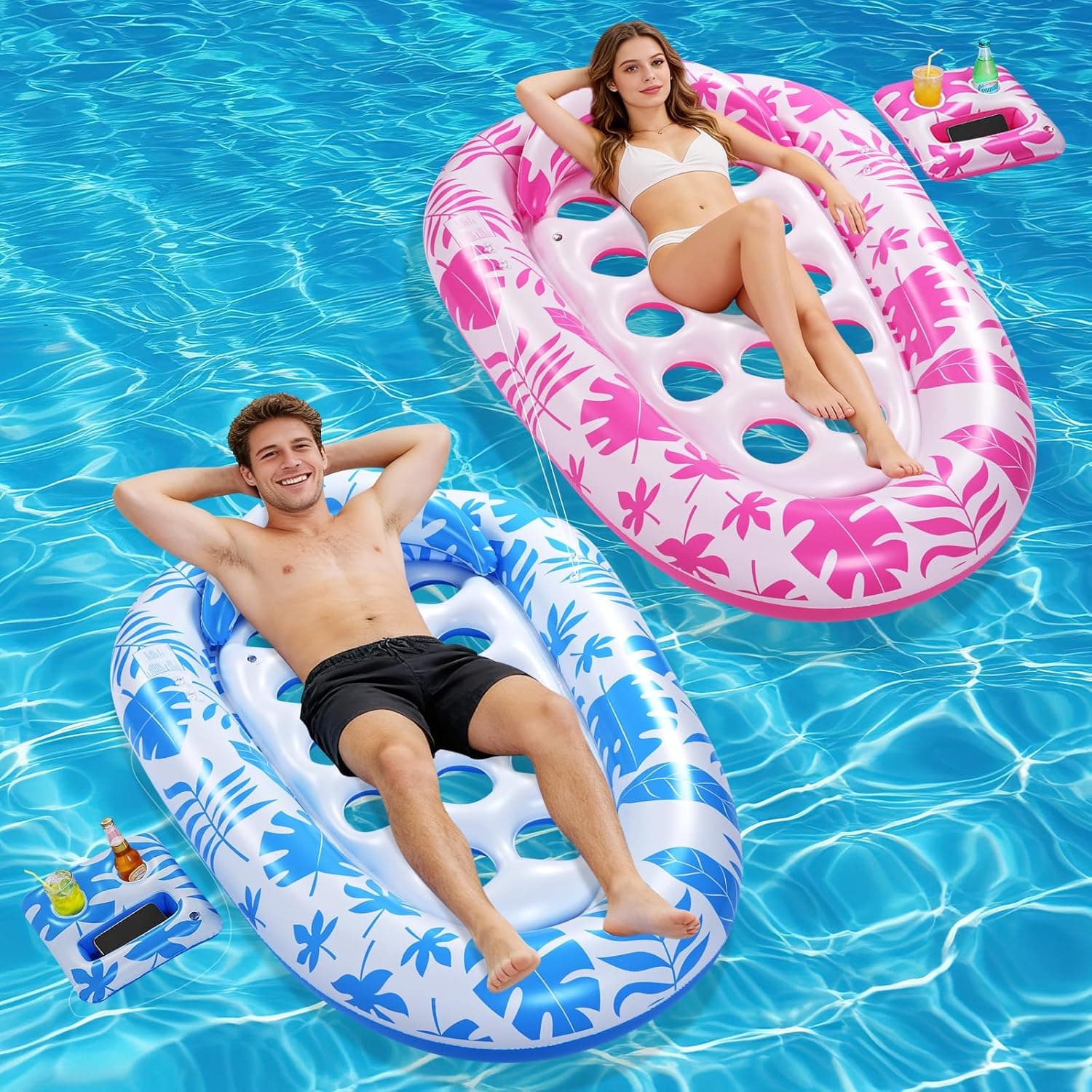 Giant Inflatable Pool Floats,78 x 55 Inches Pool Float Adult Mat with Headrest & Cup Holder Lake Float Raft Water Lounger Multi-Use Swimming Floaty for Party time Beach Outdoor