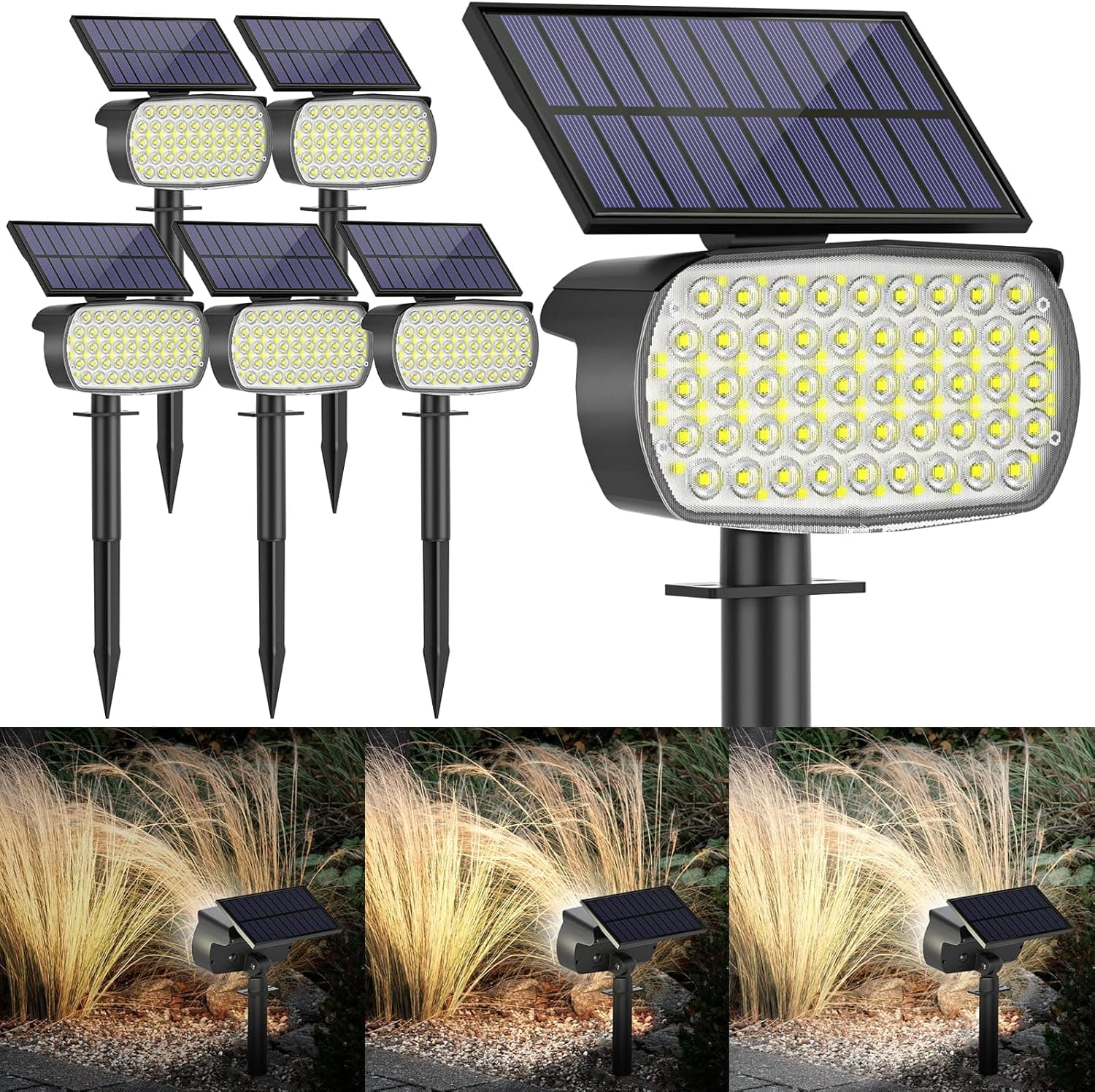108 LED Solar Spot Lights Outdoor, Solar Lights Outdoor IP65 Waterproof, 3 Modes Solar Landscape Spotlights, Large Solar Powered Panel Lights for Garden Yard Pathway(Cool White/6 Pack) - image 1
