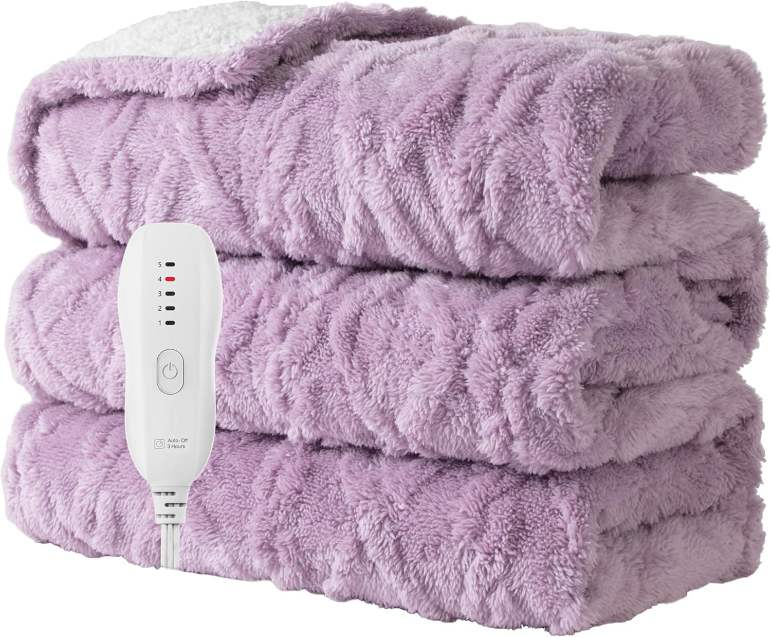Heated Blanket-Electric Blanket 50"x60" Soft Heated Throw Blanket with 5 Heating Levels & 3 Hours auto-Off,Machine Washable(Purple