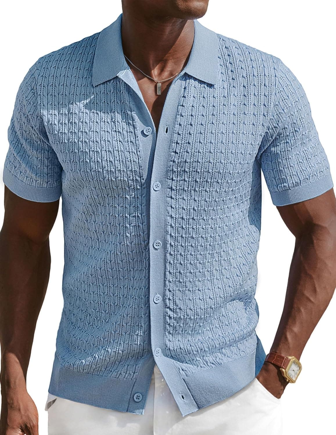 PJ PAUL JONES Men's Polo Shirt Casual Knit Button Down Shirts Summer Textured Golf Polo Shirts