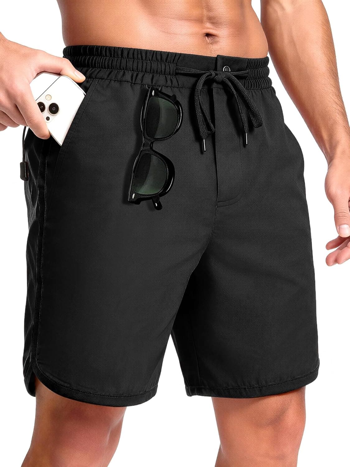 Men's Swim Trunks with Loop, Quick Dry Color Block Board Shorts Lightweight Bathing Suits for Men - No Mesh Liner