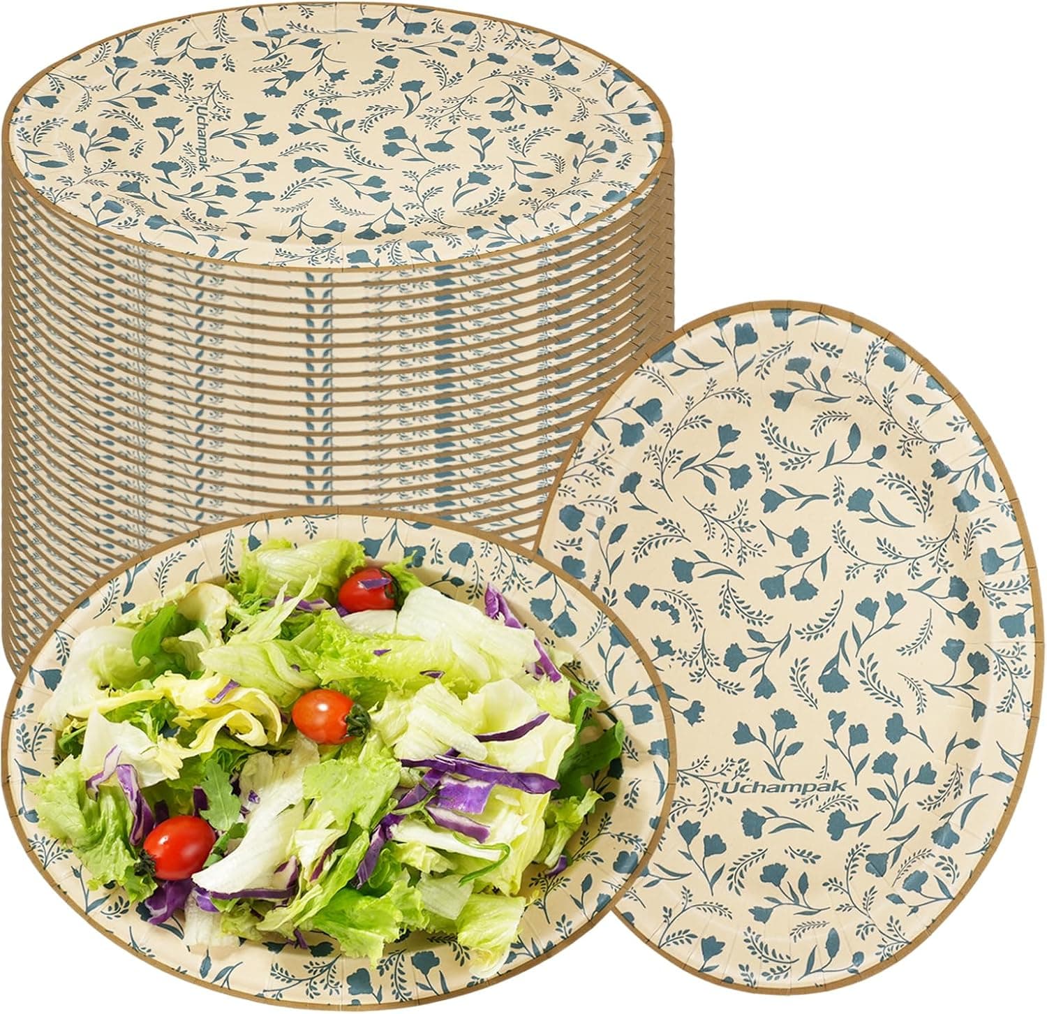 VIVAVENTURE 50PCS Oval Disposable Paper Plates – 9" x 10.5" Heavy-Duty Floral Dinner Plates - image 1