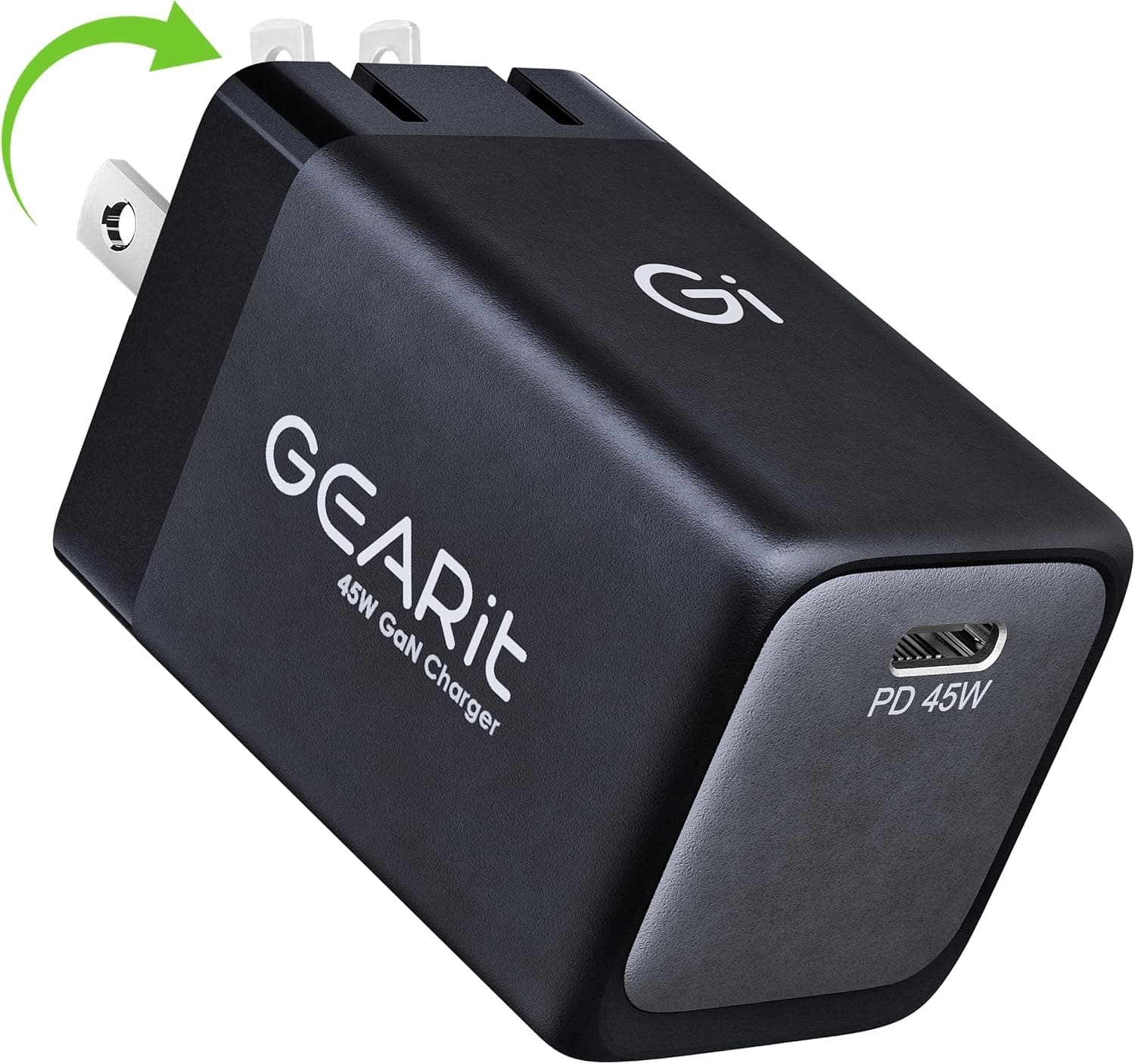 GEARit Compatible with Apple, Samsung, iPhone, iPad | 45W USB C Charger Block | Foldable GaN Wall Charger Box | Fast Charging Wall Plug Power Adapter Brick Cube | Type-C Charging Block - Black