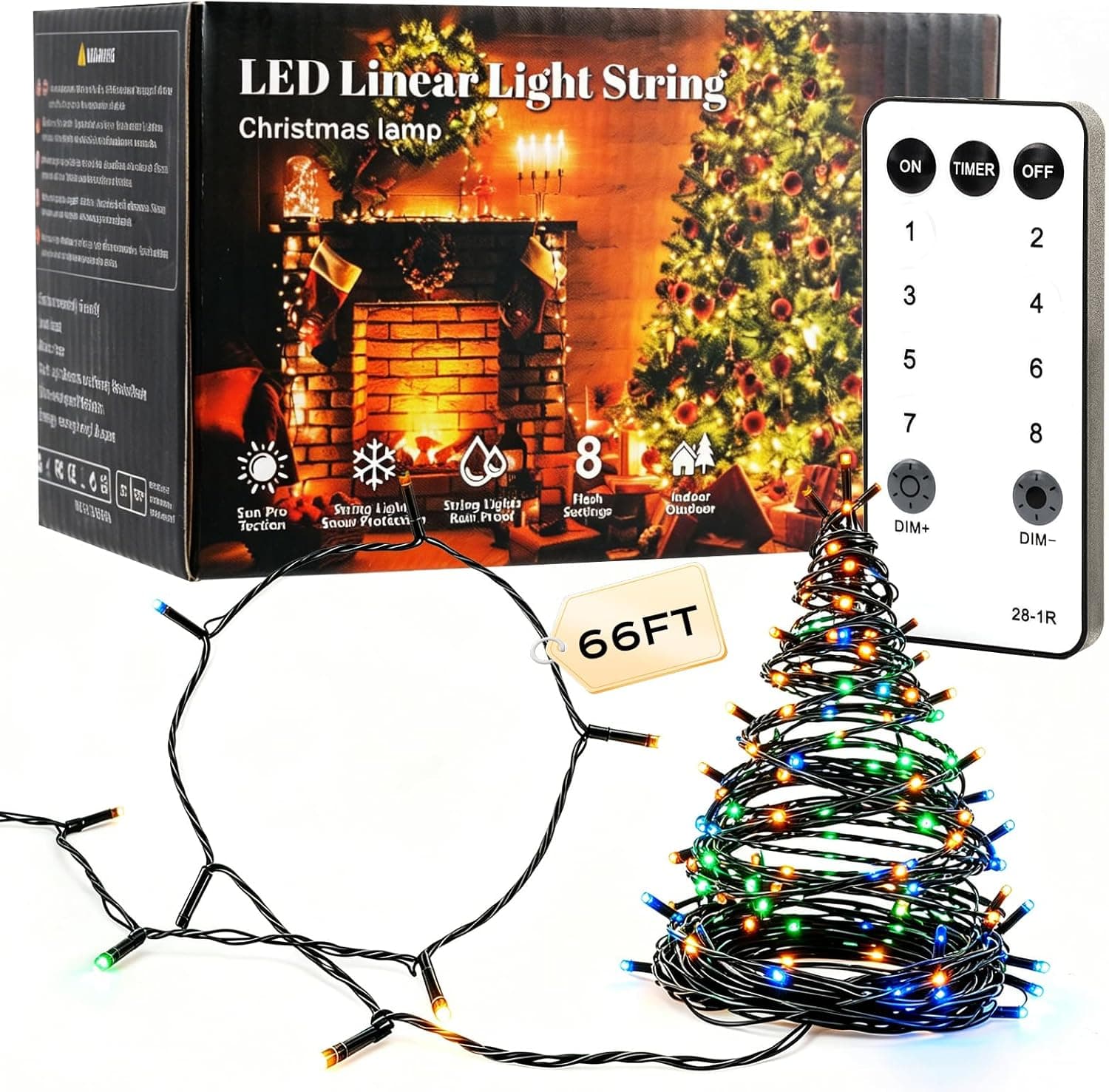 Christmas String Lights, 66FT 200 LED Color Changing Fairy Lights with Remote Control & Timer, 8 Modes Plug-in Indoor Outdoor RGB Twinkle Lights for Patio Garden Wedding Party Bedroom Decor