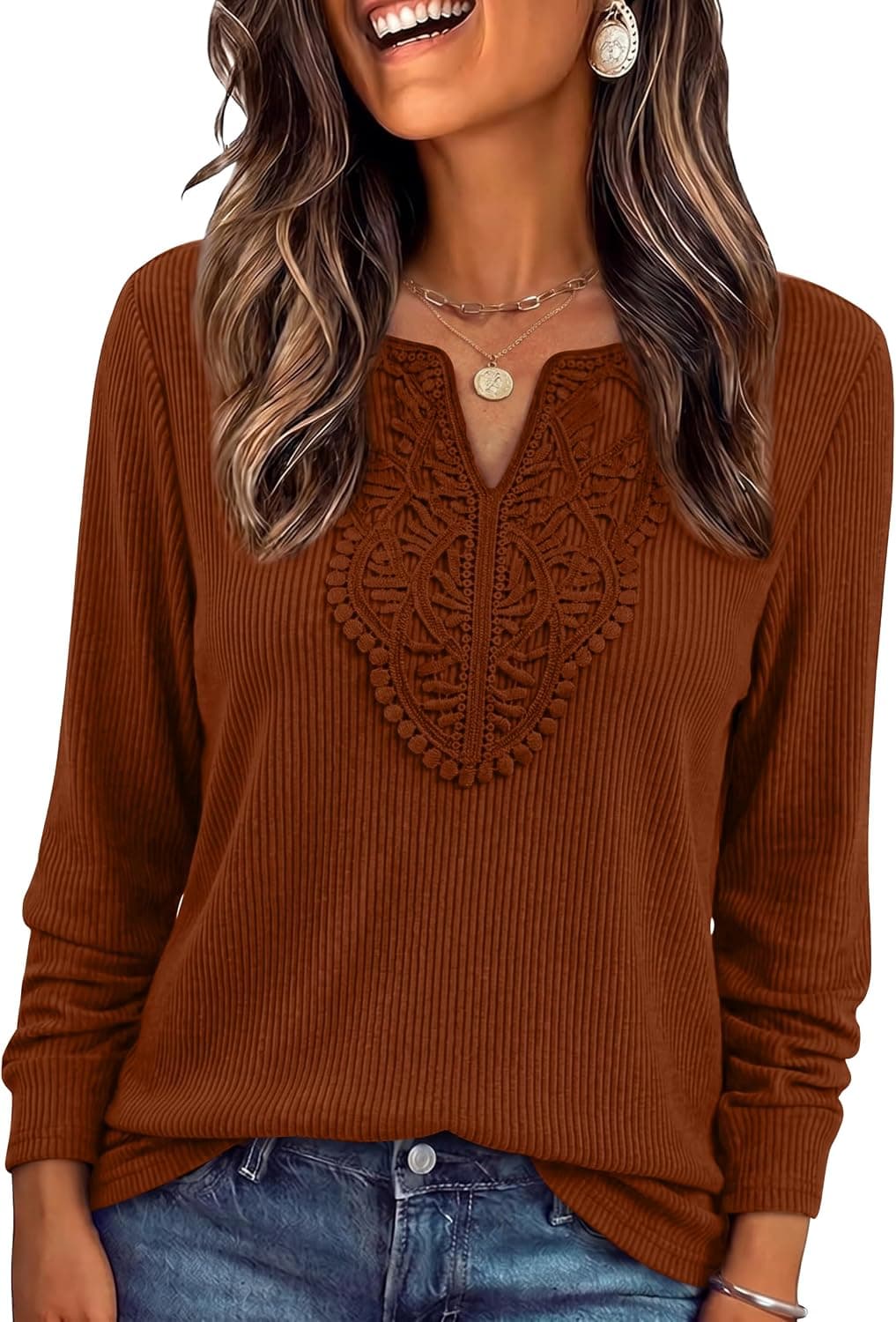 WIHOLL Long Sleeve Shirts for Women Boho Tops 2026 Fall Fashion Clothes