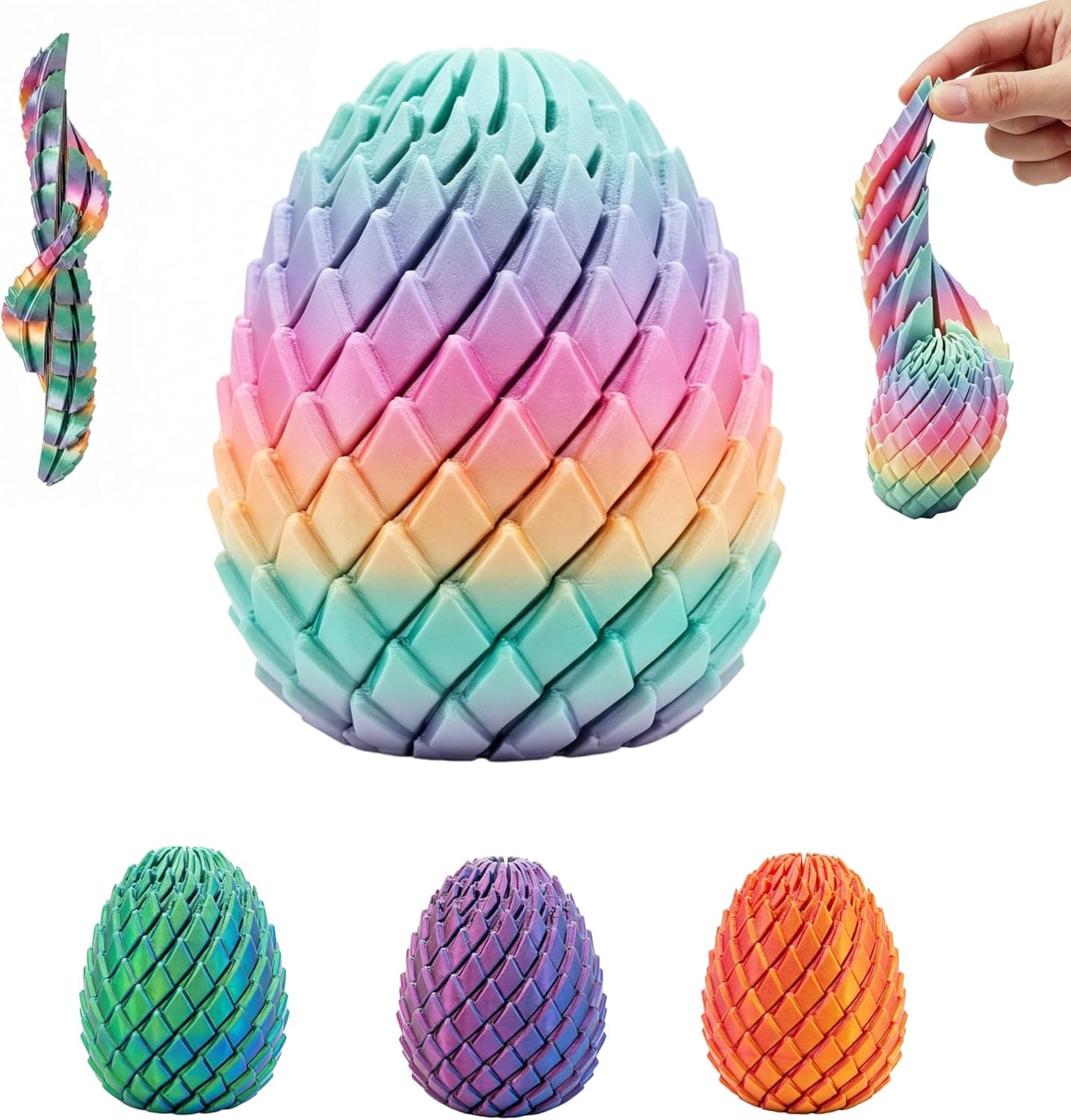 3D Printed Fidget Toy, Twisty Dragon Eggs, Spiral Slippery Egg Fidget Toy, Stress Relief Sensory Desk Toy for Adults and ADHD, Rotating Focus Anxiety Relief Pocket Toy (Rainbow) - image 1