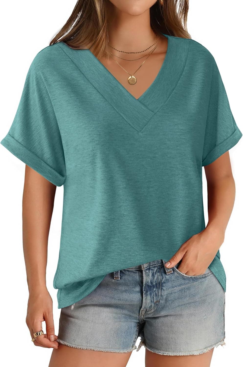 GKBK Womens Short Sleeve T Shirts V Neck Loose Fit Shirts Summer Casual Basic Tee Tops - image 1