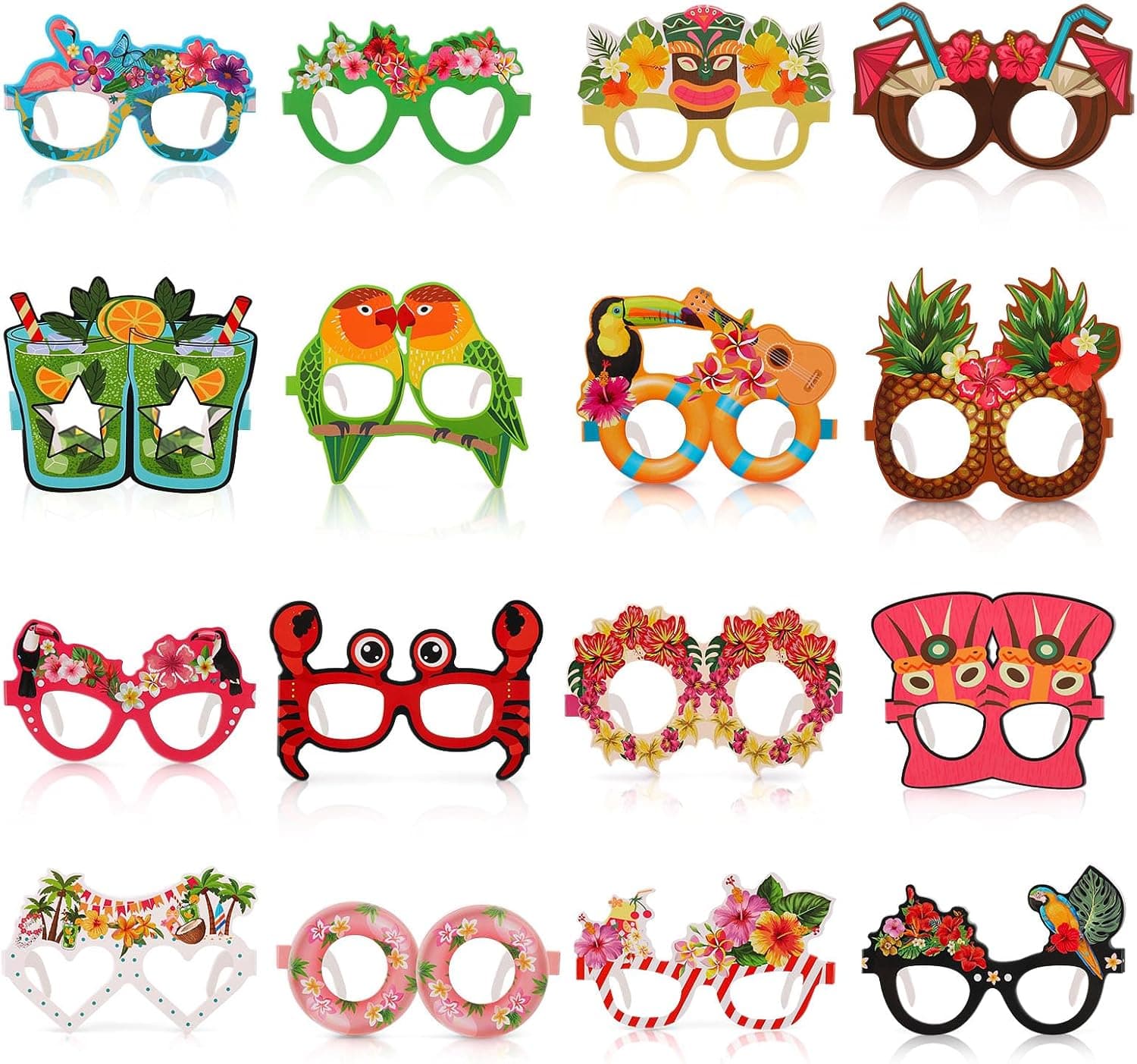 32Pcs Hawaiian Luau Paper Eyeglasses - Beach Pool Party Glasses | Decor for Beach Luau Party, Favors for Beach Pool Luau, Summer Birthday & Tropical Gatherings, Accessories for Summer Events