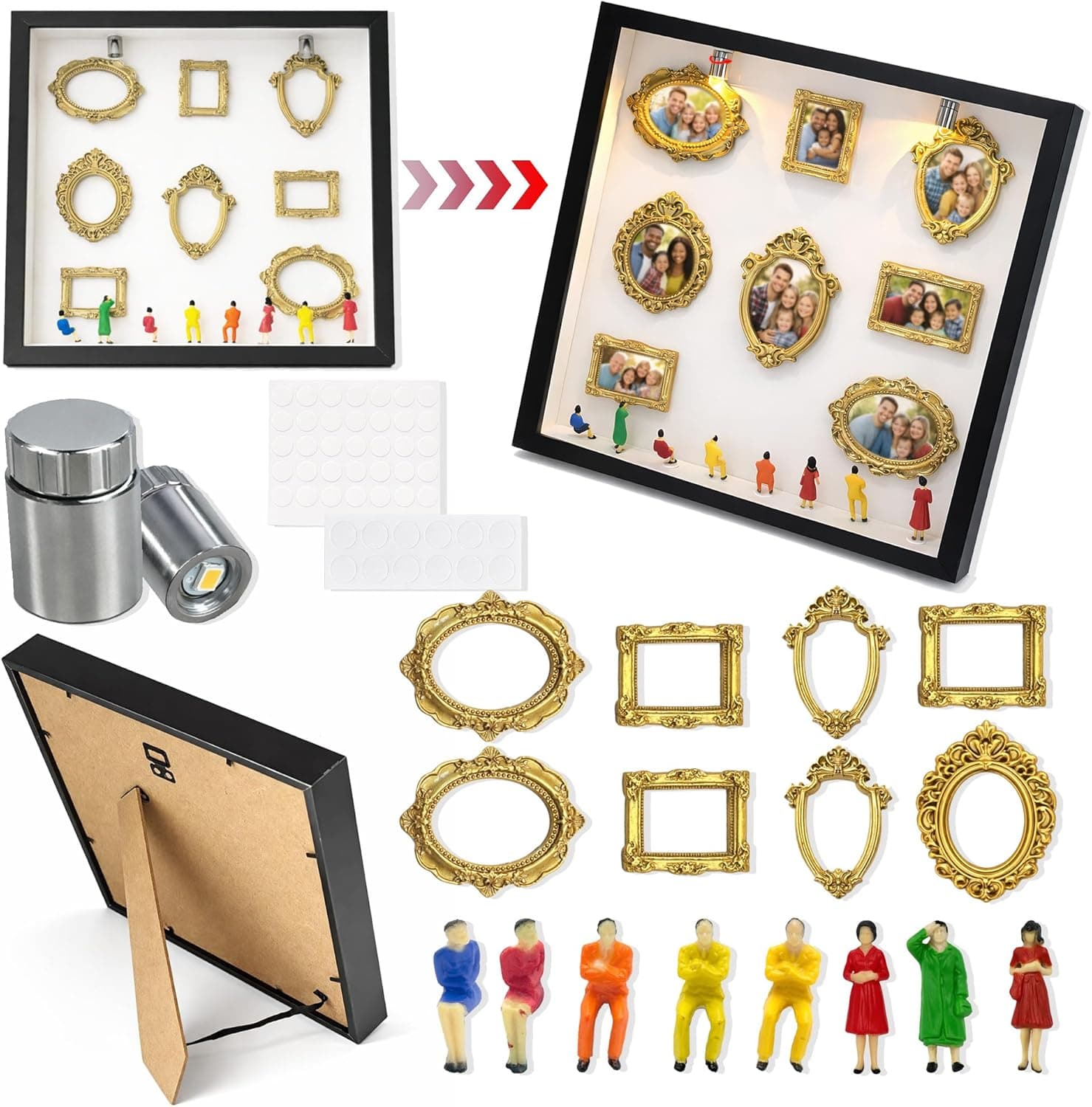 DIY Mini Shadow Box Frame Kit Black- Upgrade Mini Museum Kit Box with Miniature Figurines, Custom Photo Display Personalized Memory Decor, Celebrate Unique Memories in Style for Anniversary, Wedding