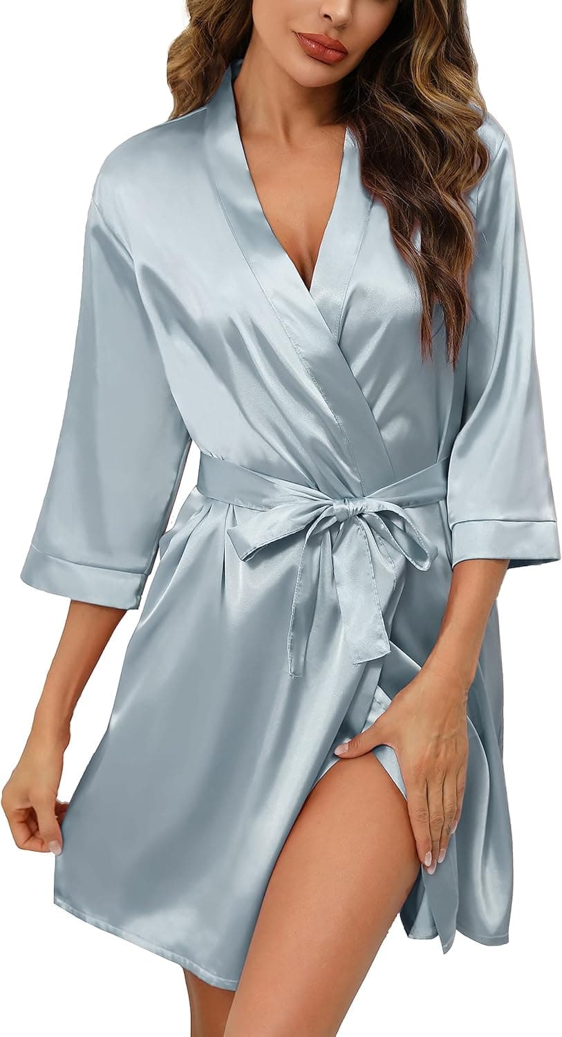 Women's Bride Bridesmaids Robe Short Satin Kimono Robes for Wedding & Bridal Party Silk Bathrobes for Women - image 1