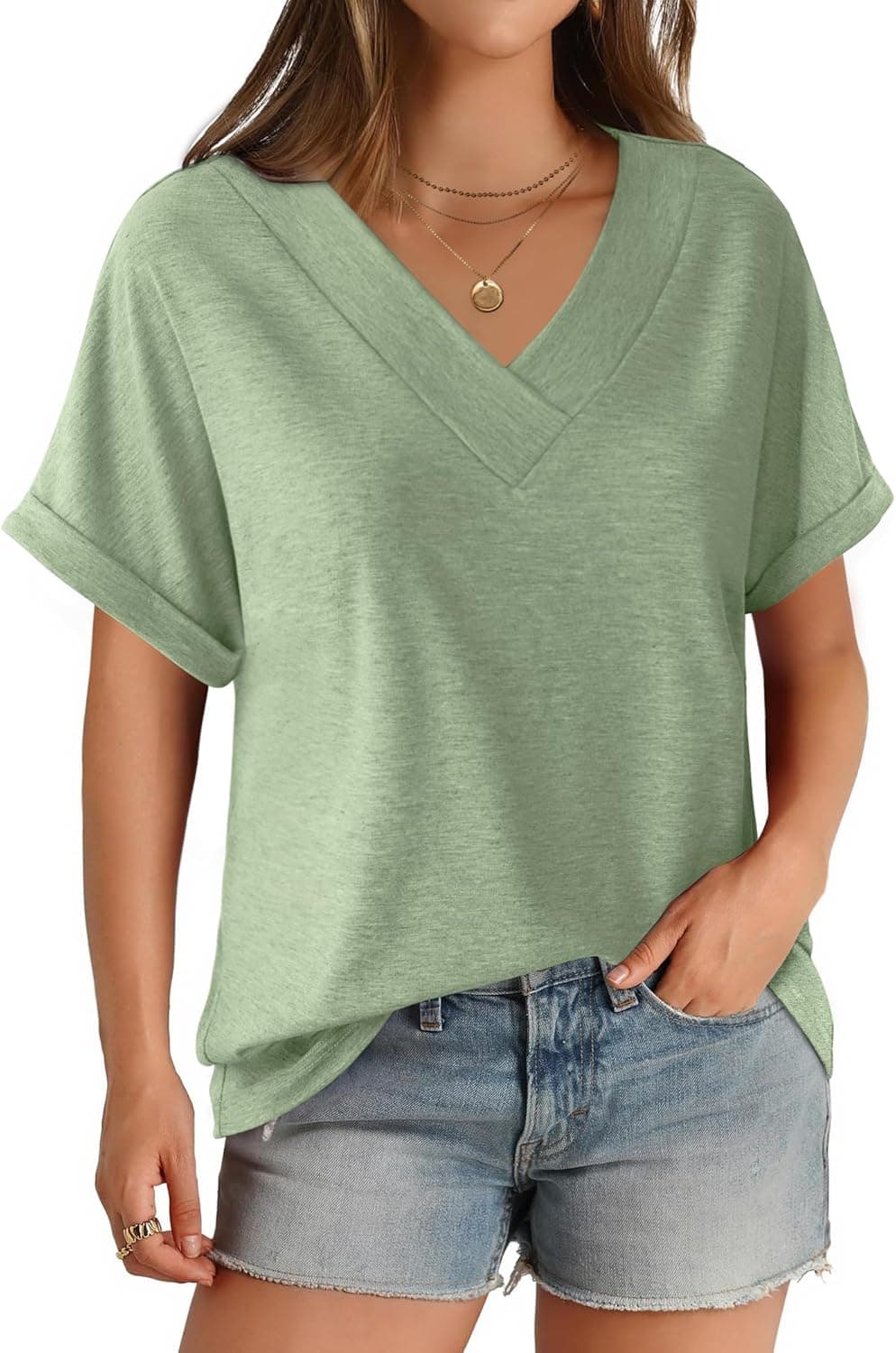 GKBK Womens Short Sleeve T Shirts V Neck Loose Fit Shirts Summer Casual Basic Tee Tops - image 1