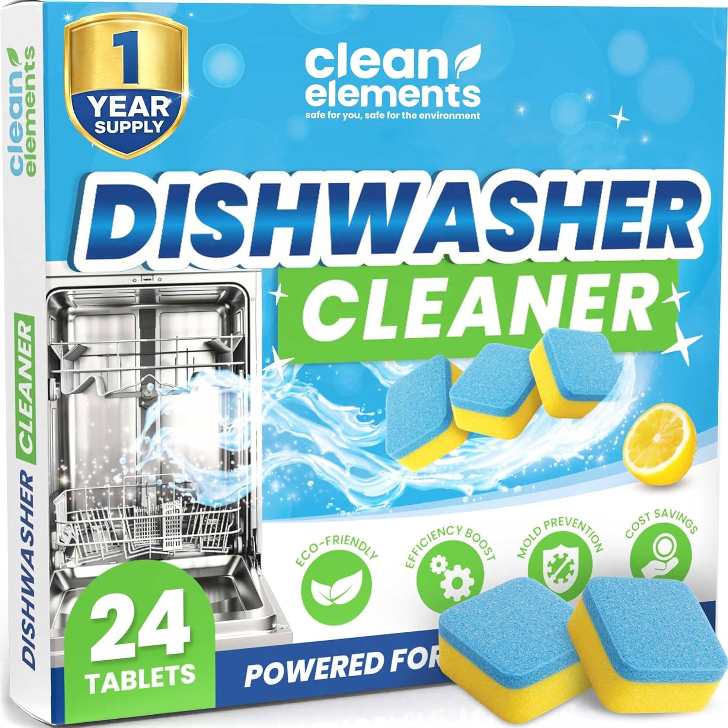 Dishwasher Cleaner Tablets & Deodorizer – 24 Pack Deep Cleaning Descaler Pods, Removes Limescale, Hard Water, Calcium, Grease & Odor - image 1