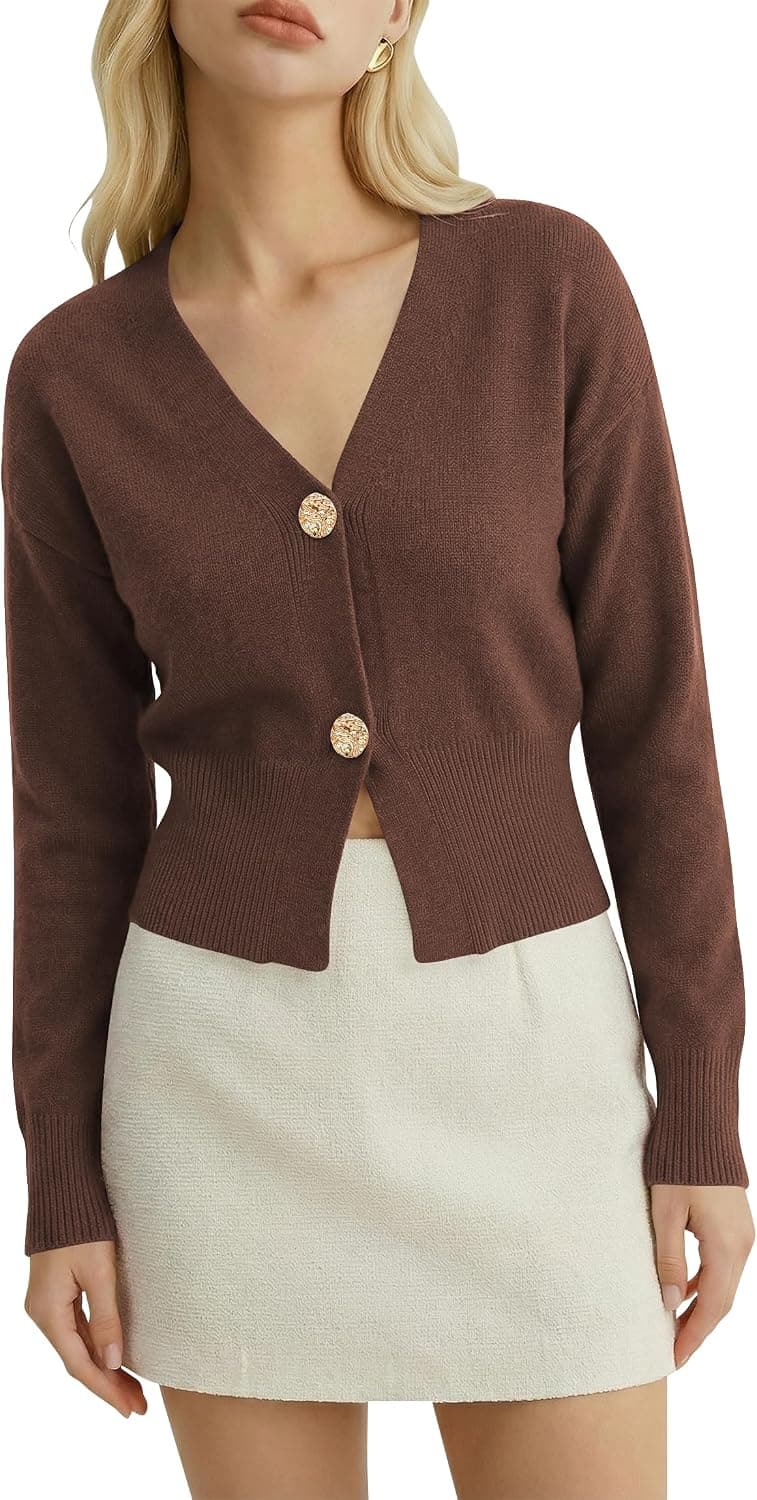 Women’s Spring V Neck Cardigan Lightweight Cropped Button Down Knit Sweater for Layering,Office Casual Wear