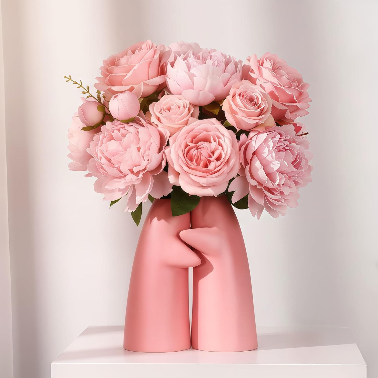 for Her – Embrace Ceramic Vase Set of 2, Pink Hugging Design Flower Vase, Minimalist Romantic Home Decor for Anniversary & Love Gifts - image 1